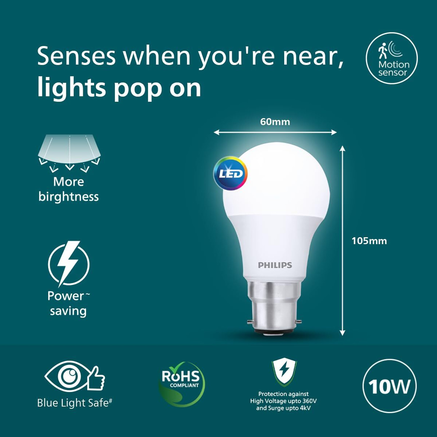 Image of PHILIPS 10 W Motion Sensor Standard B22 LED Bulb