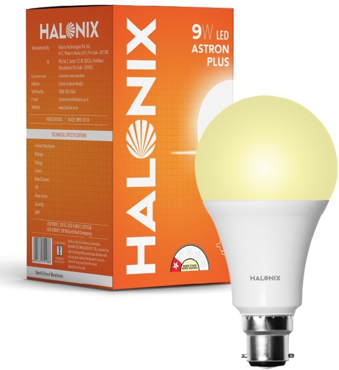 Image of HALONIX 9 W Basic Round B22 D LED Bulb