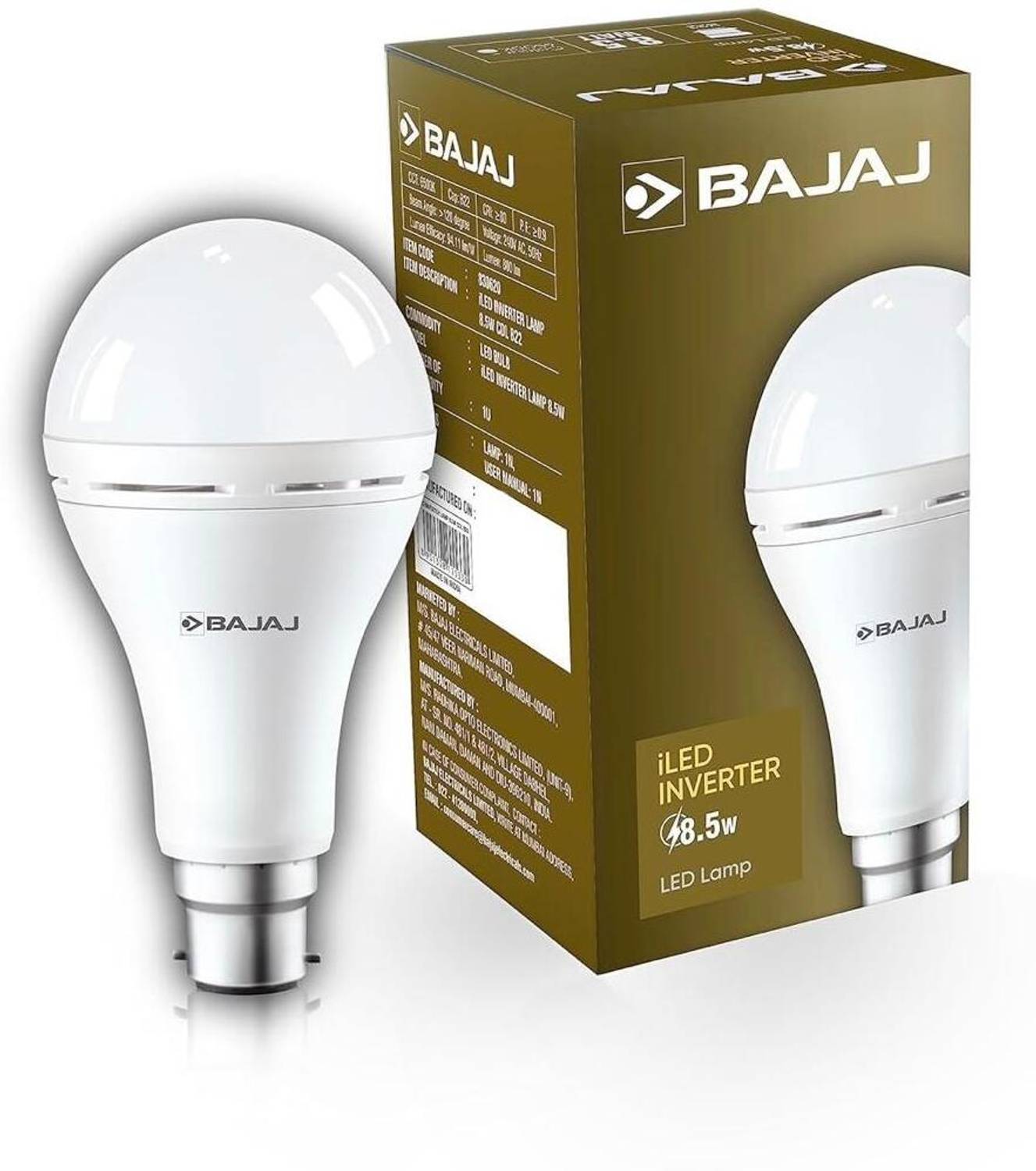 BAJAJ 8.5 W Basic Round B22 Inverter Bulb