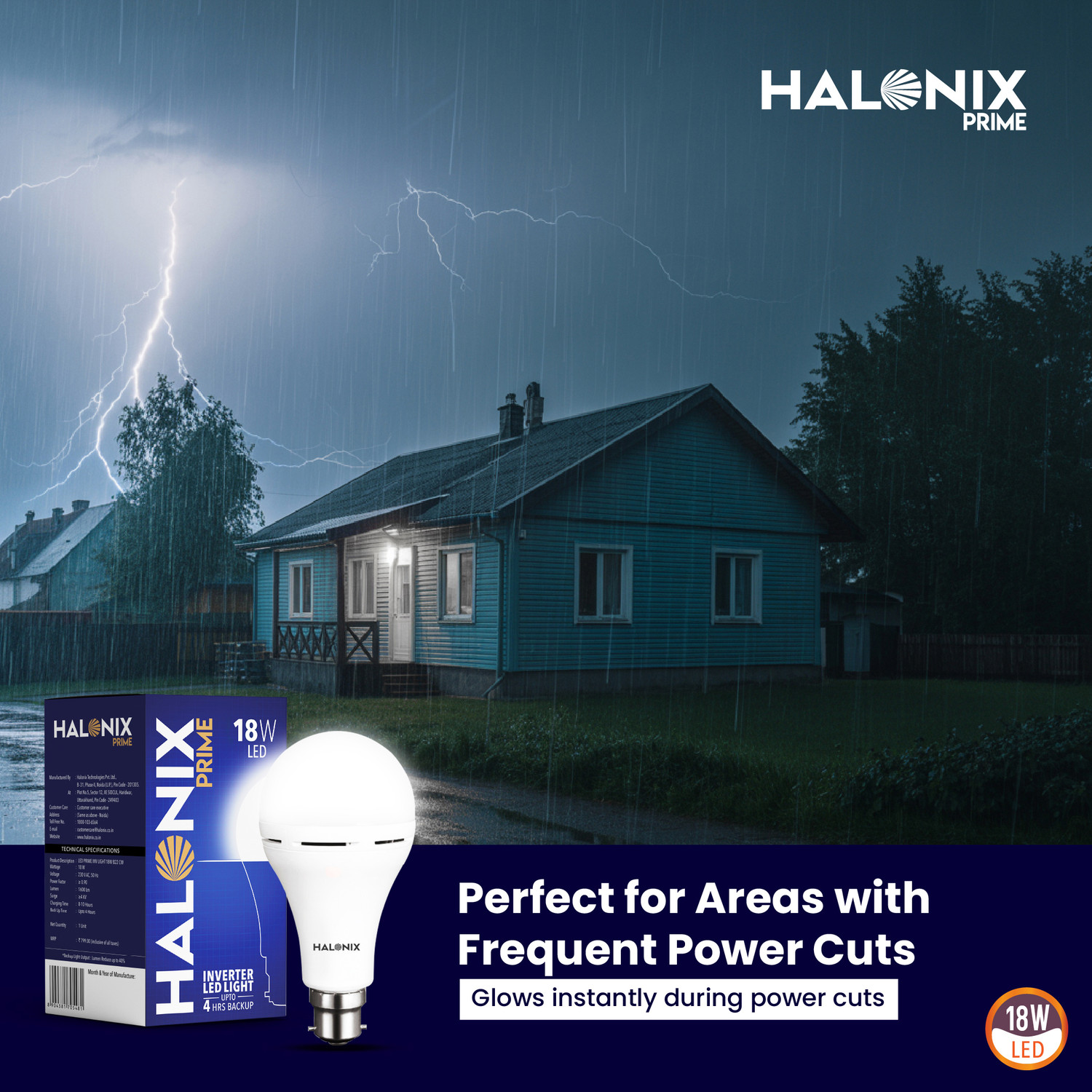 Image of HALONIX 18W Inverter Rechargeable bulb 4 hrs Bulb Emergency Light