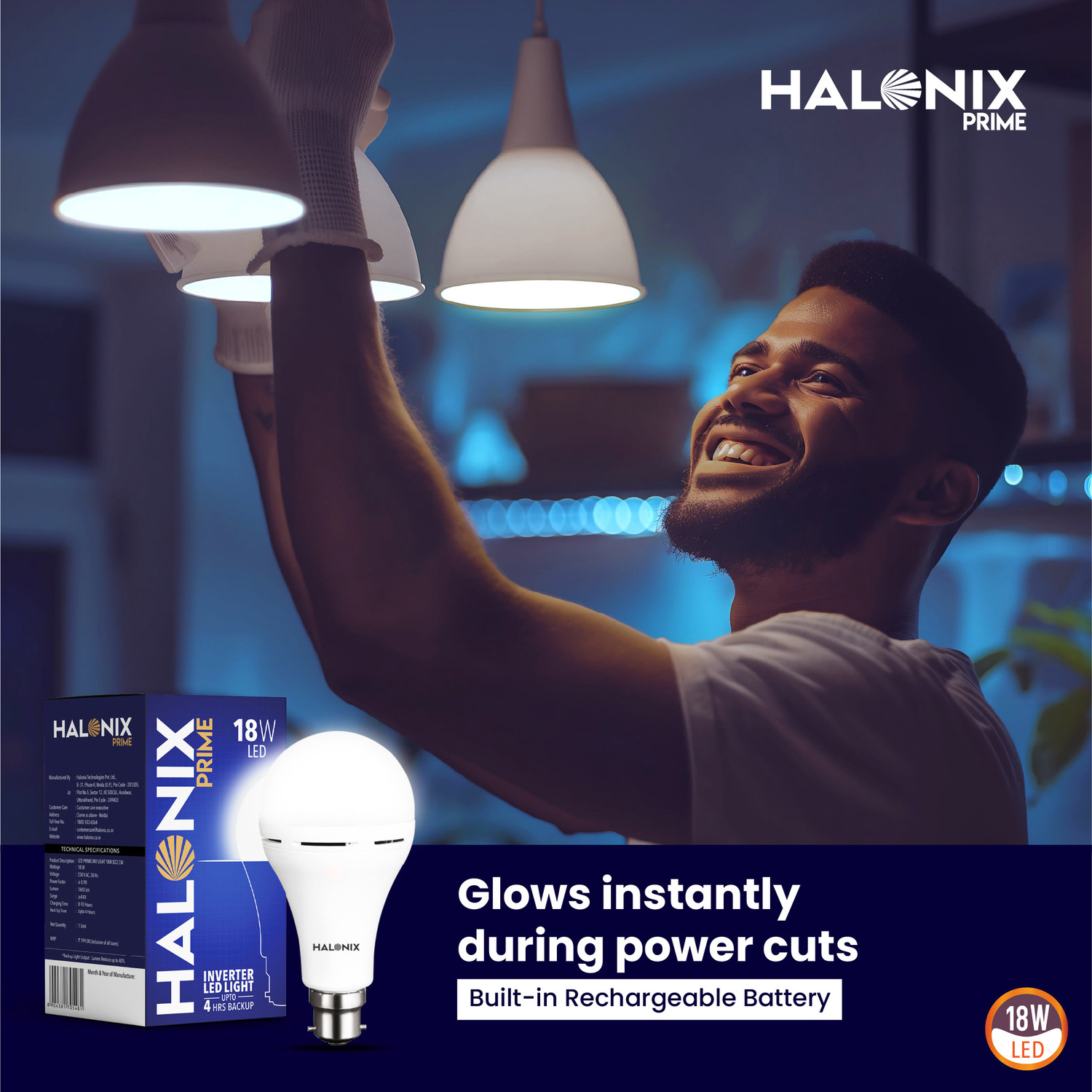 Image of HALONIX 18W Inverter Rechargeable bulb 4 hrs Bulb Emergency Light