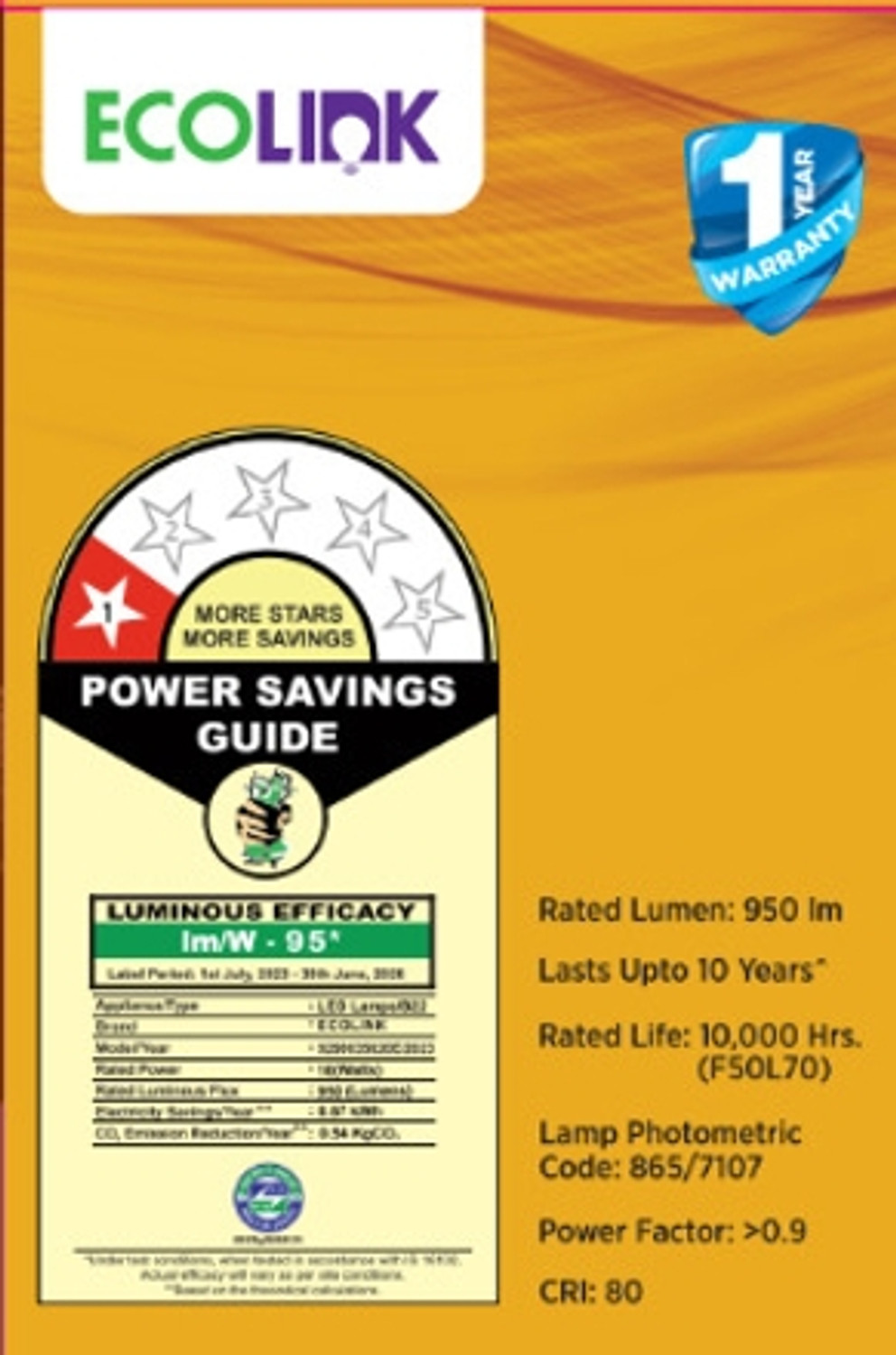 Image of EcoLink 10 W Basic Round B22 LED Bulb