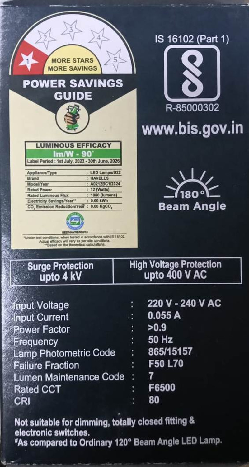 Image of HAVELLS 20 W Inverter Standard B22 Inverter Bulb