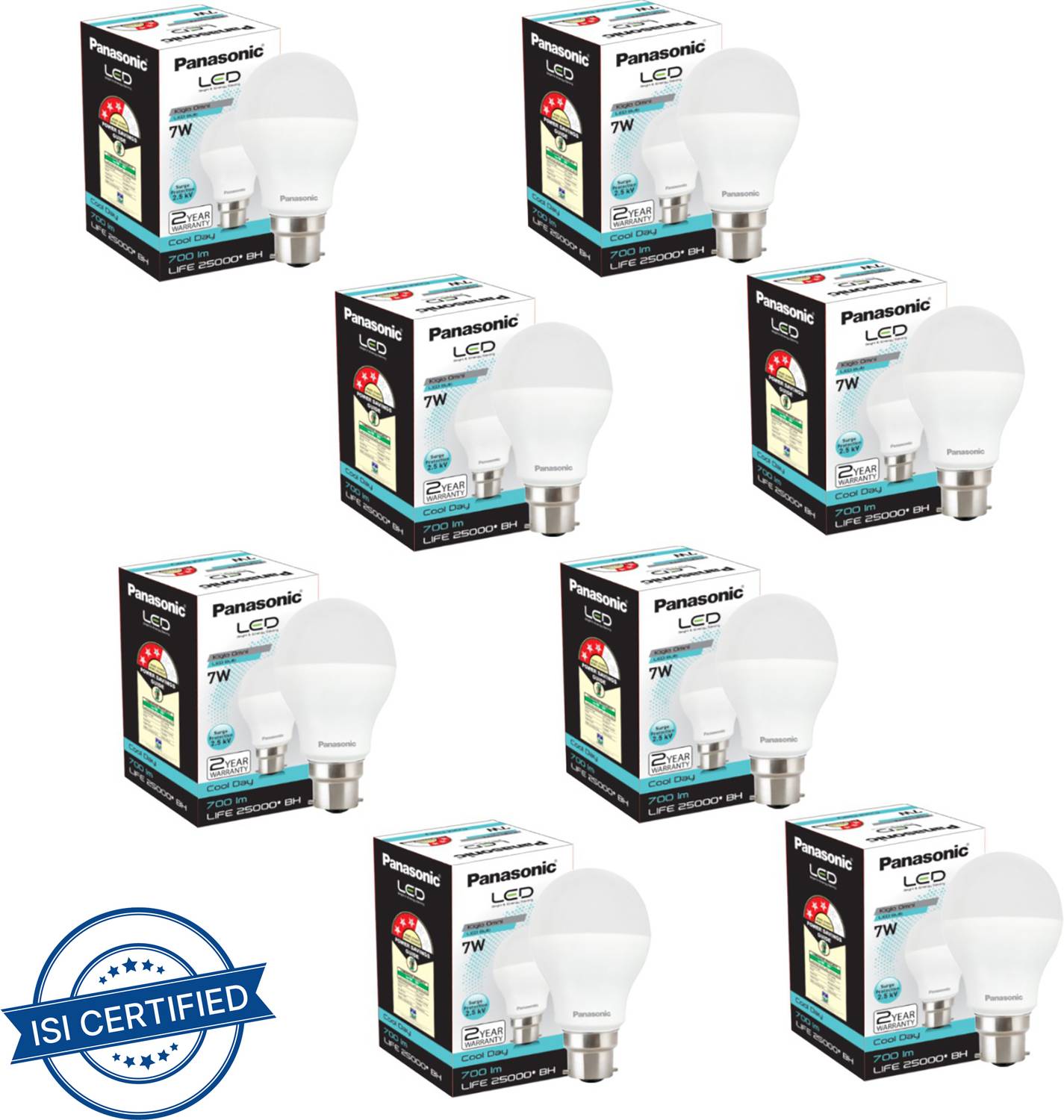 Panasonic 7 W Basic Round B22 LED Bulb (White, Pack of 8)