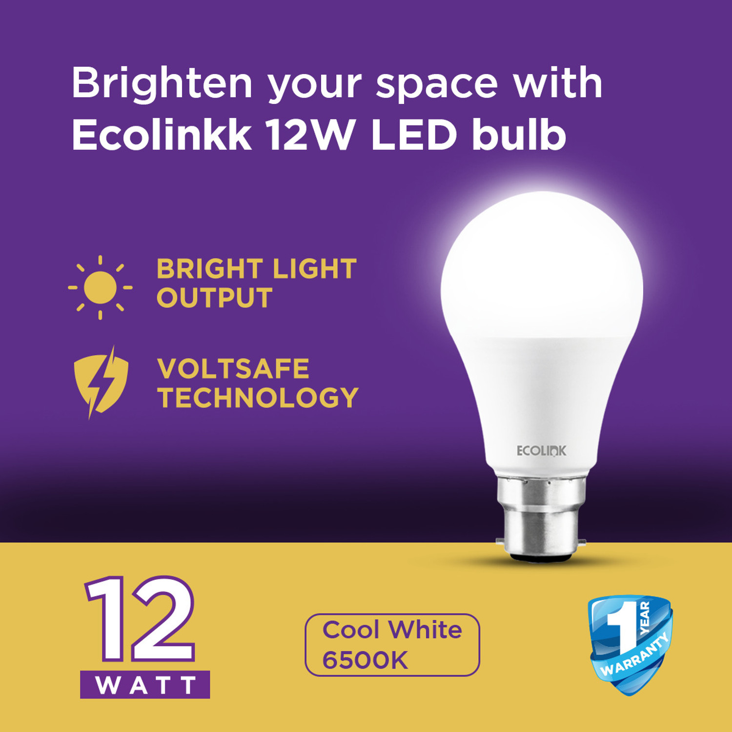 Image of EcoLink 12 W Basic Round B22 LED Bulb (White, Pack of 4)