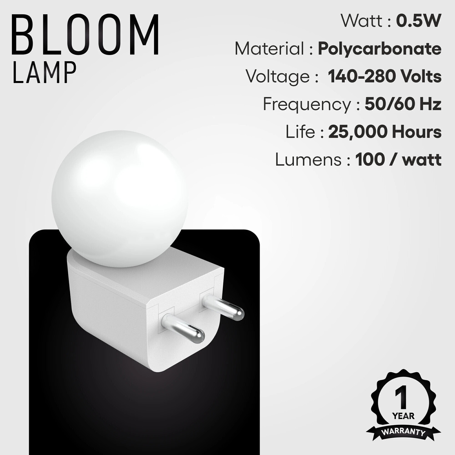 Image of Fybros 0.5 W Basic Decorative Plug & Play, 2 Pin Night Bulb