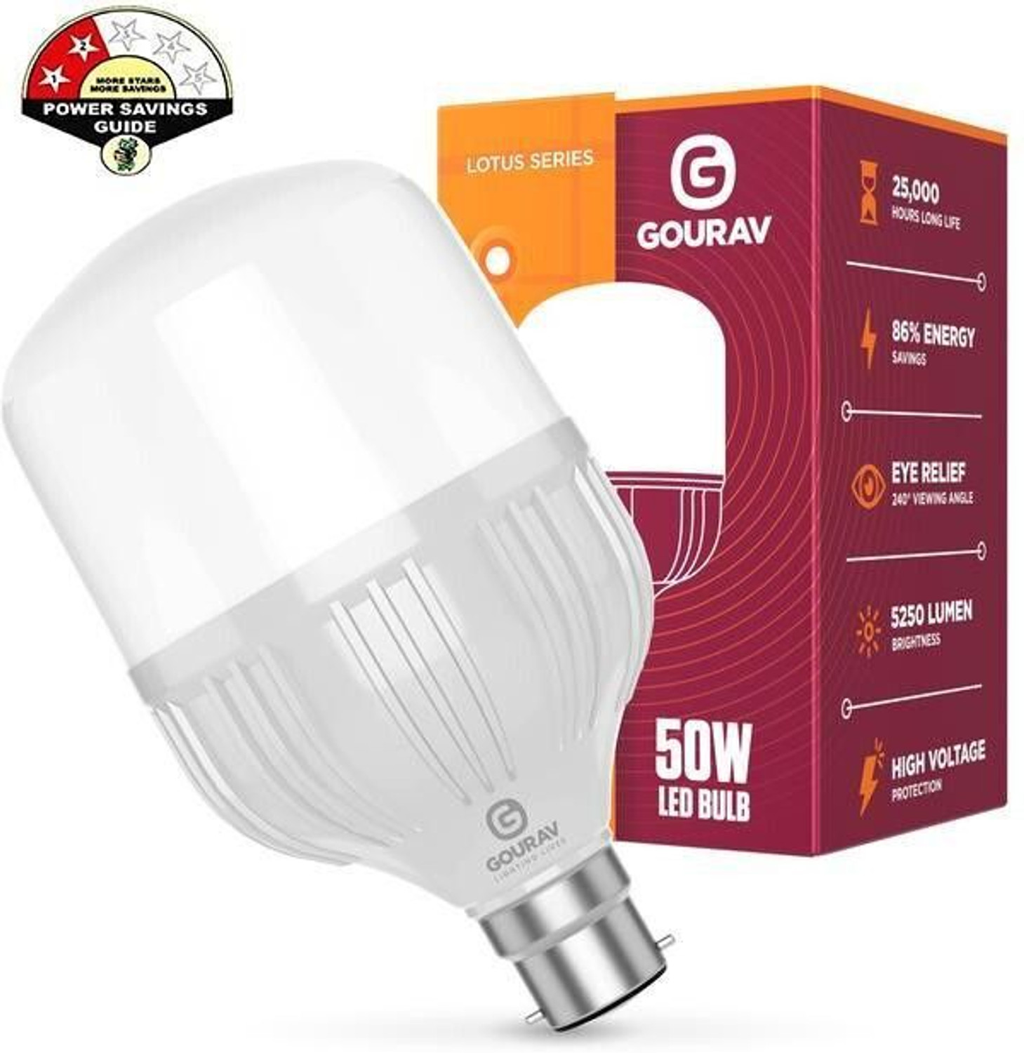 Image of GOURAV 50 W Eye Safety Compliance Arbitrary B22 LED Bulb