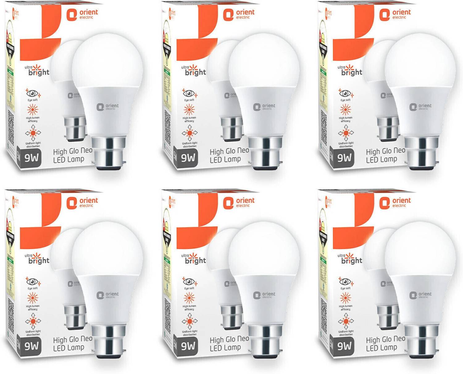 Orient Electric 9 W Basic Round B22 LED Bulb (White, Pack of 6)