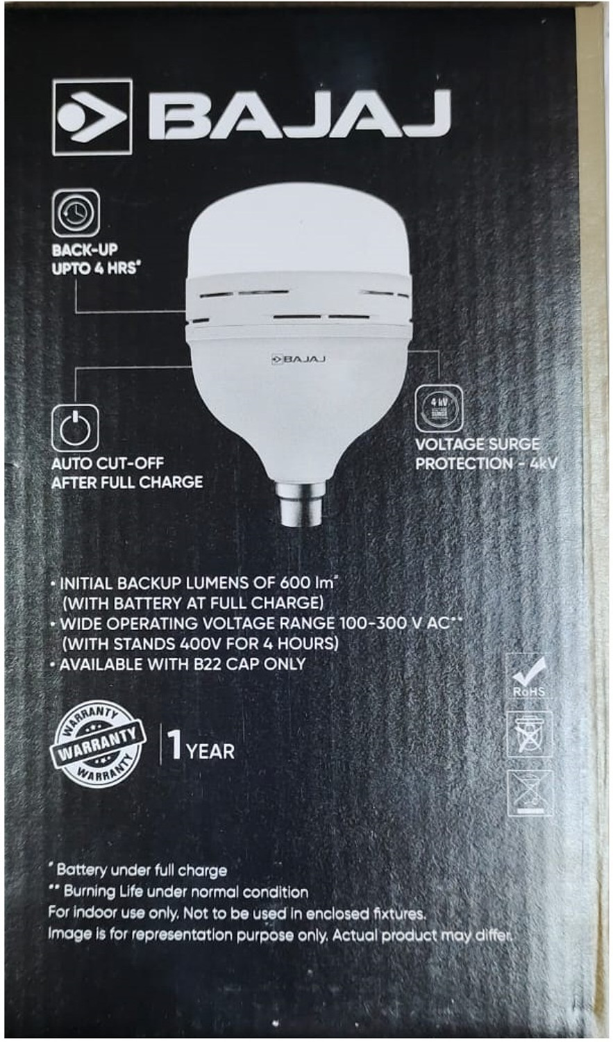 Image of BAJAJ 30W B22 WHITE EMERGENCY LED BULB PACK OF-01 4 hrs Bulb Emergency Light