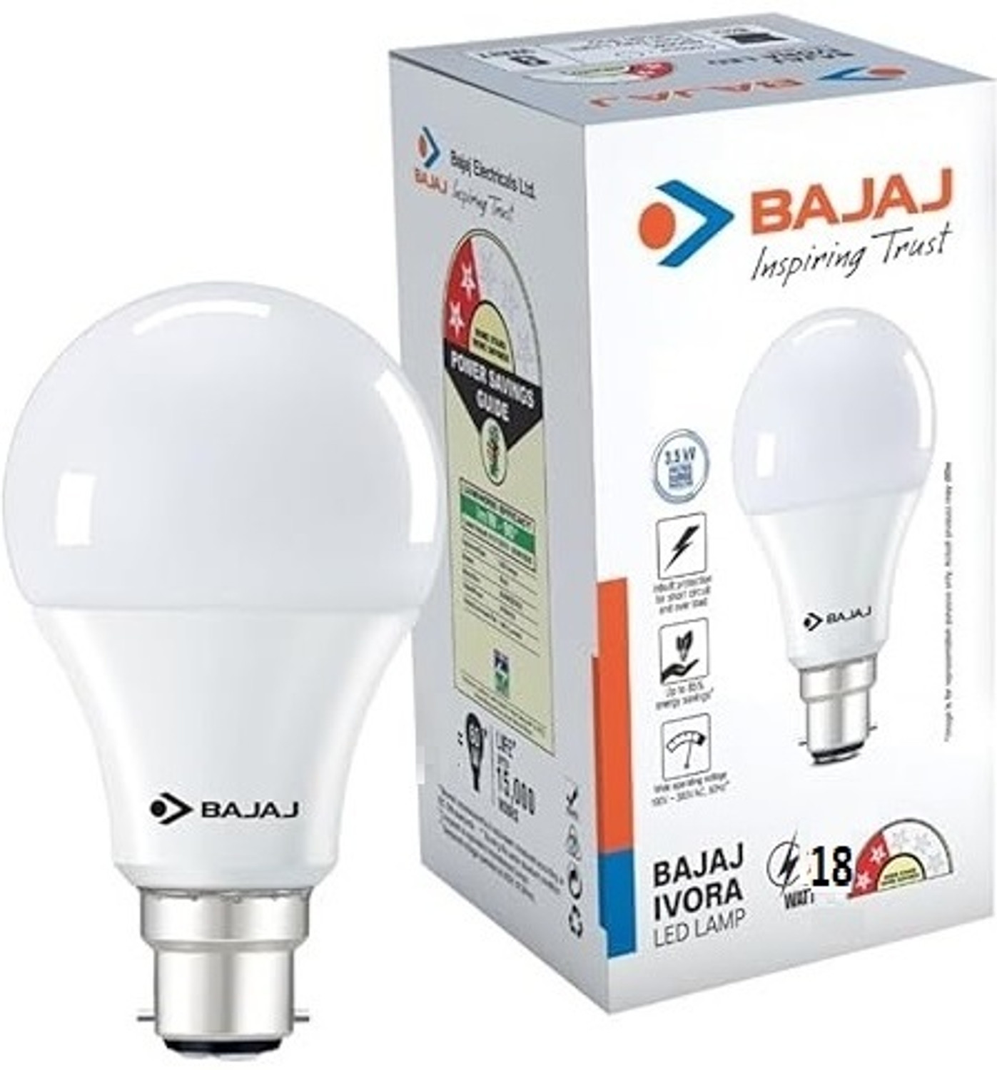 Image of BAJAJ 18 W Basic Standard B22 LED Bulb (White, Pack of 5)