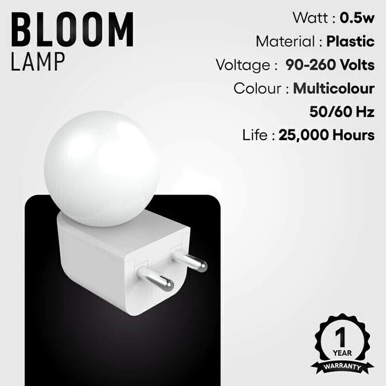Image of Fybros 0.5 W Basic Decorative Plug & Play, 2 Pin Night Bulb