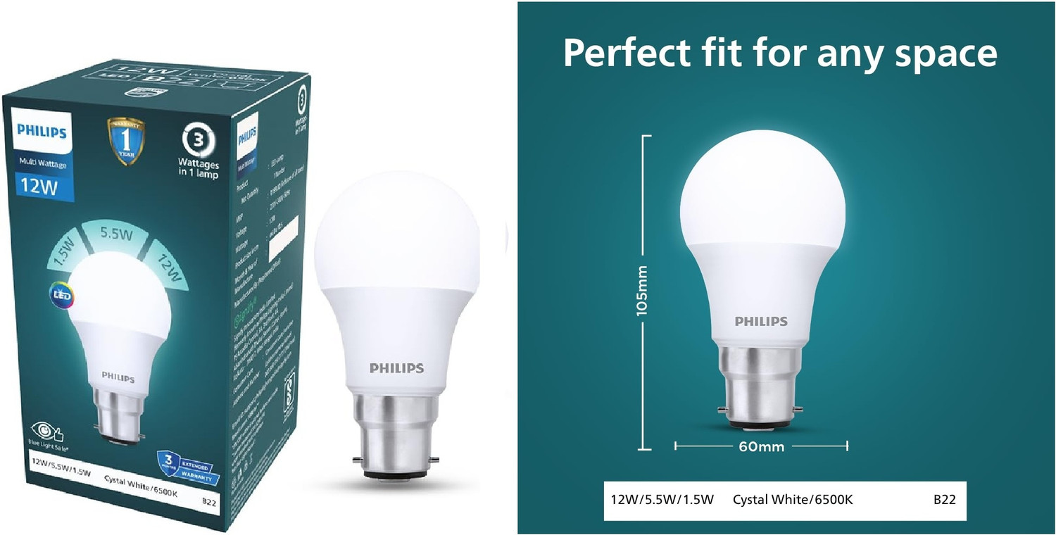 Image of PHILIPS 12 W Multi Watt Standard B22 LED Bulb