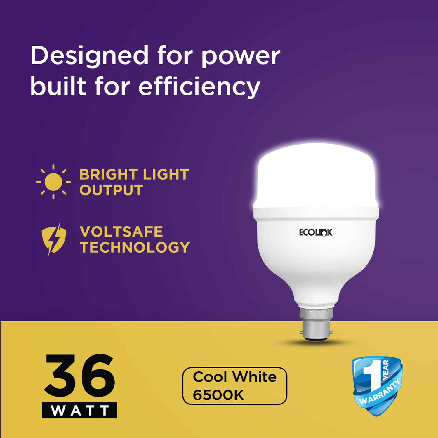 Image of EcoLink 36 W Eye Safety Compliance Standard B22 LED Bulb