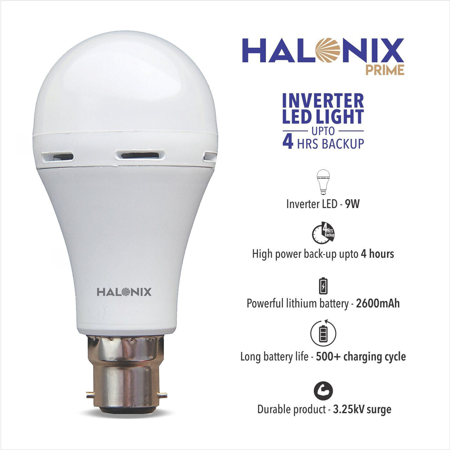 Image of HALONIX 9 W Inverter Round B22 Inverter Bulb