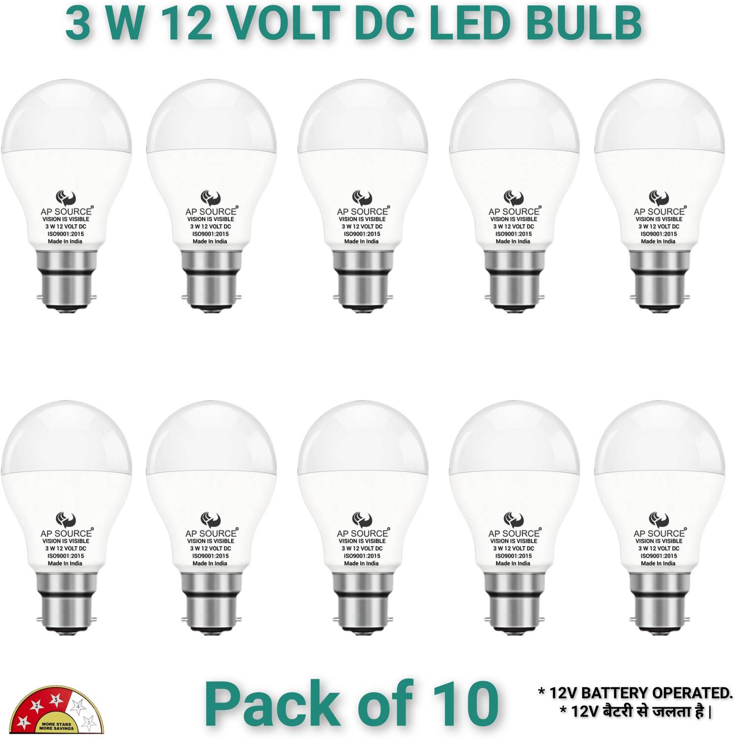 AP Source 3 W Basic Round B22 LED Bulb