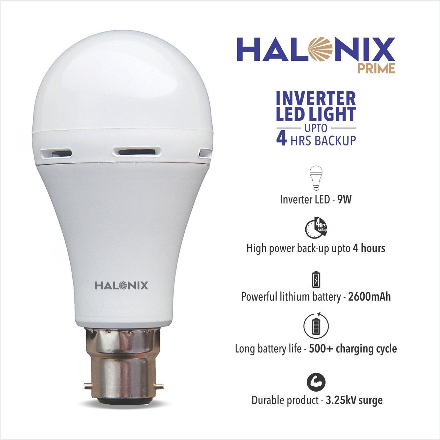 Image of HALONIX 9 W Inverter Round B22 Inverter Bulb