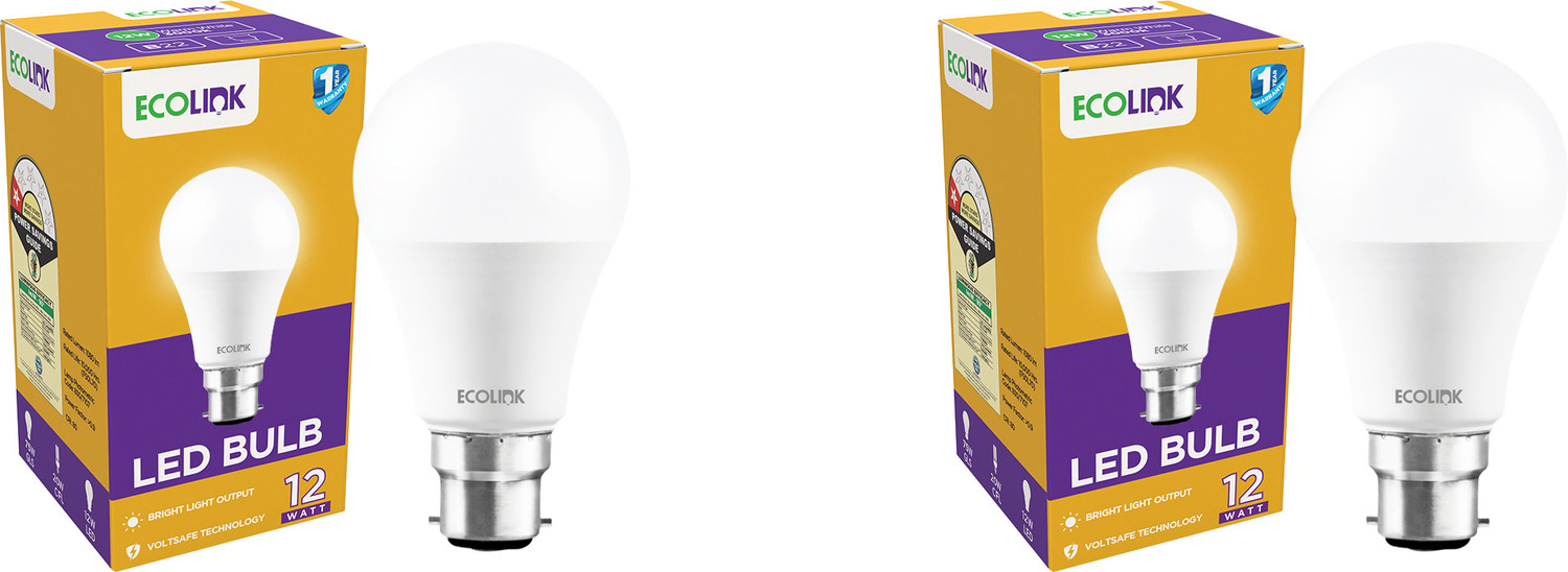 Image of EcoLink 12 W Basic Round B22 LED Bulb (White, Pack of 2)