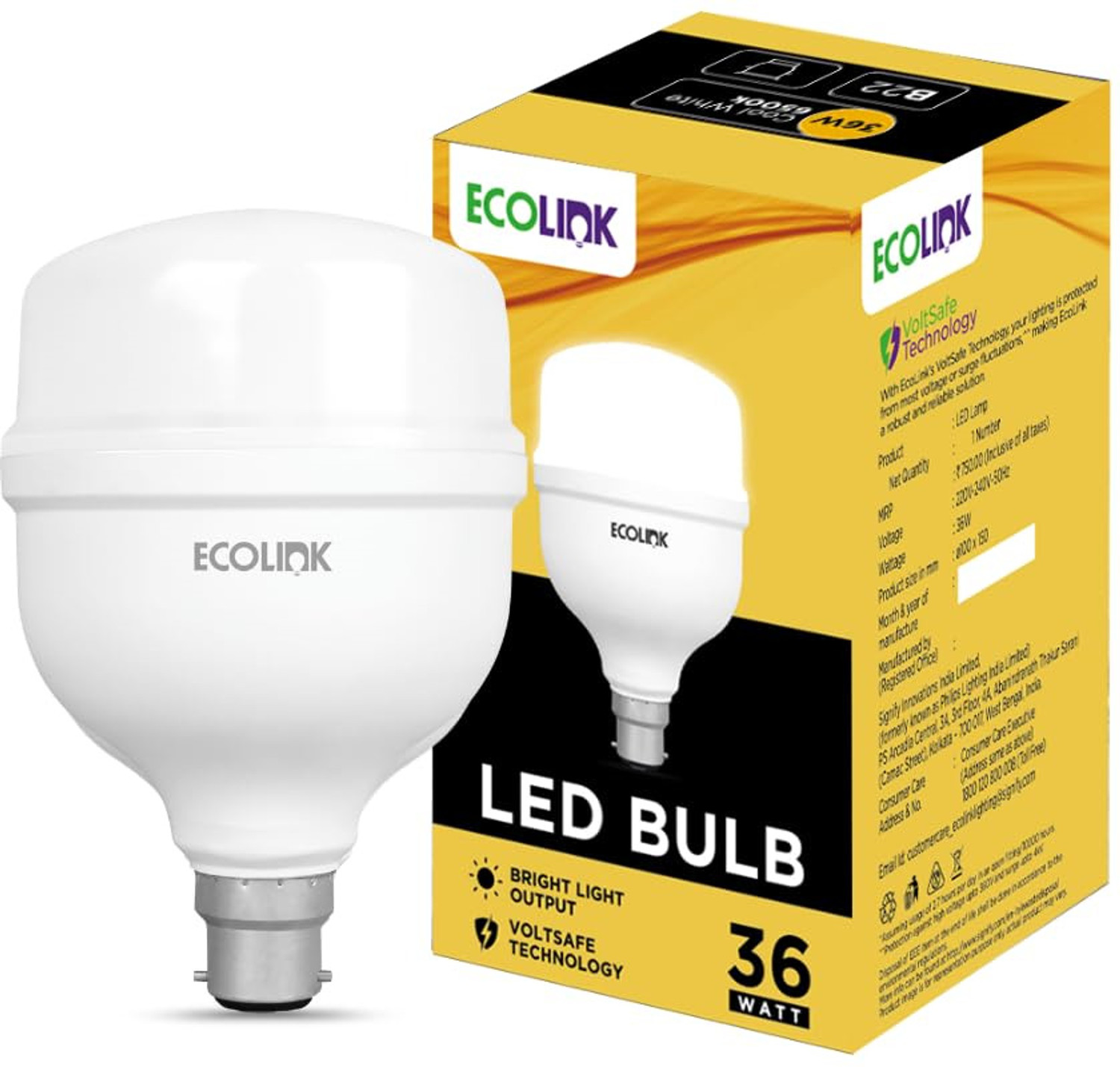 Image of EcoLink 36 W Eye Safety Compliance Standard B22 LED Bulb