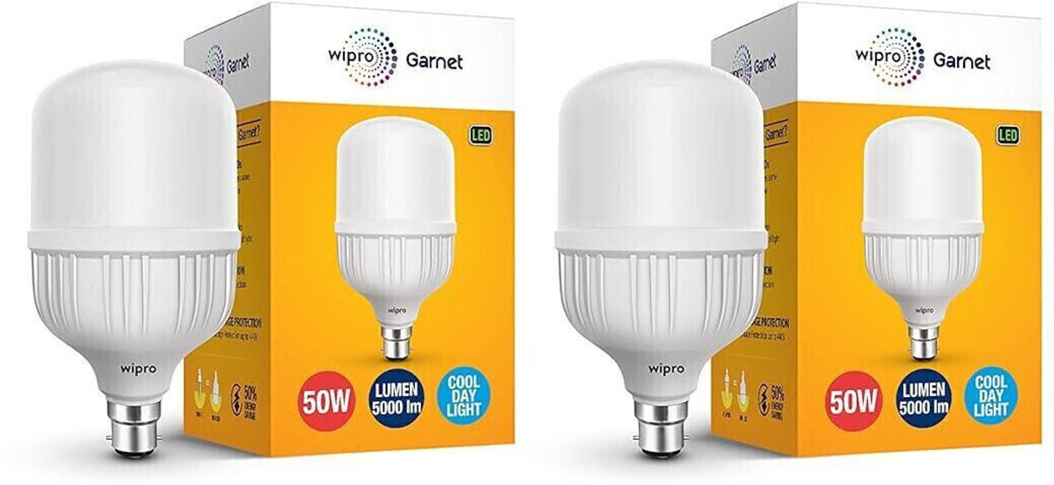 Image of Wipro 50 W Basic Standard B22 LED Bulb (White, Pack of 2)