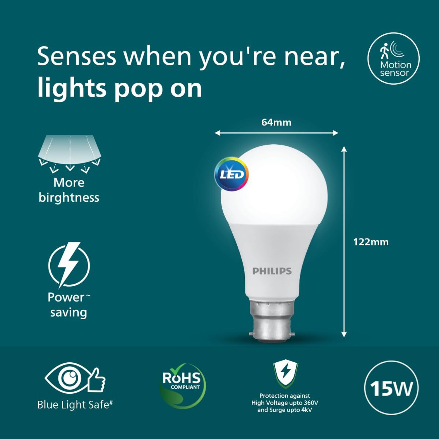 Image of PHILIPS 15 W Motion Sensor Round B22 LED Bulb