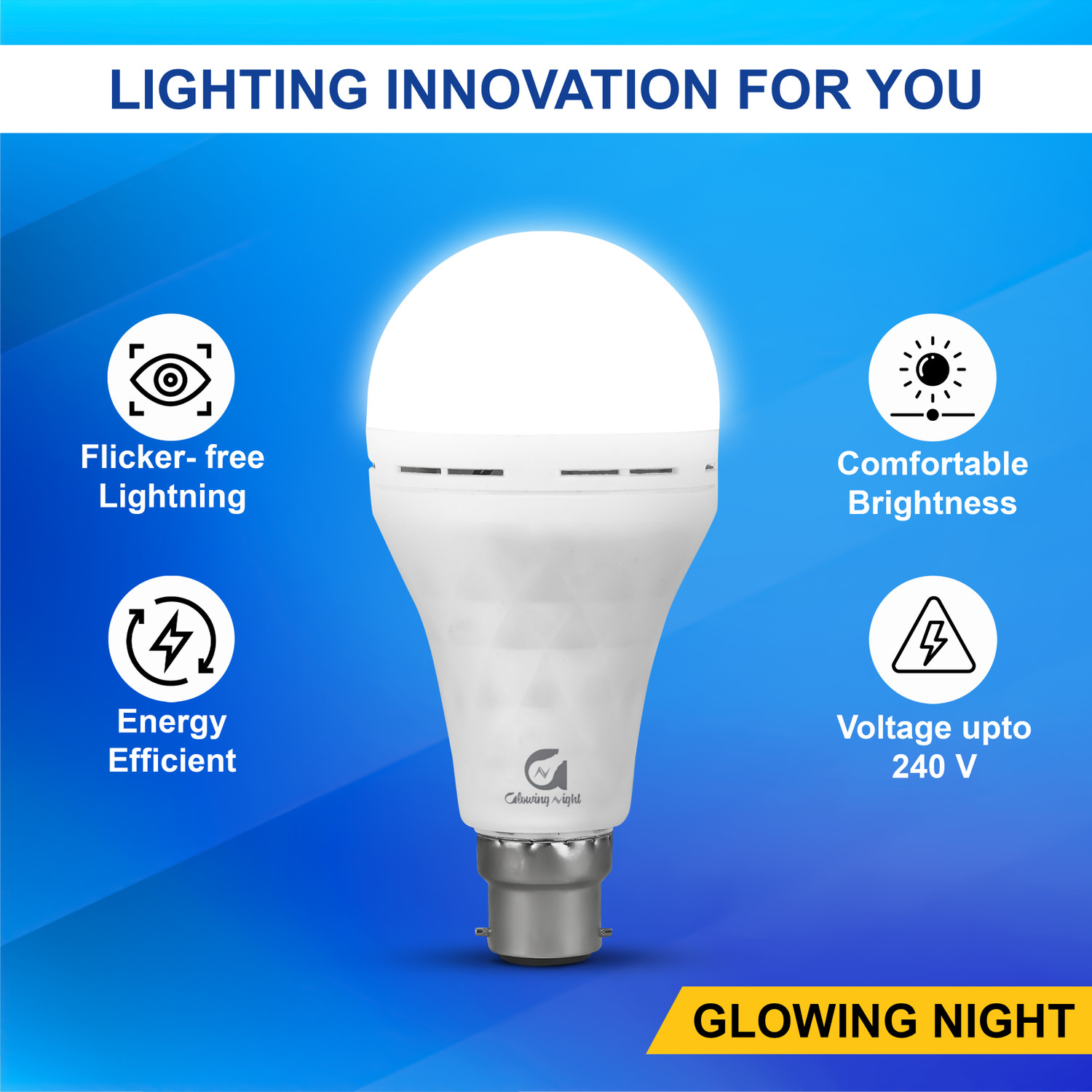Image of Glowing Night 12 W Round B22 Inverter Bulb 4 hrs Bulb Emergency Light