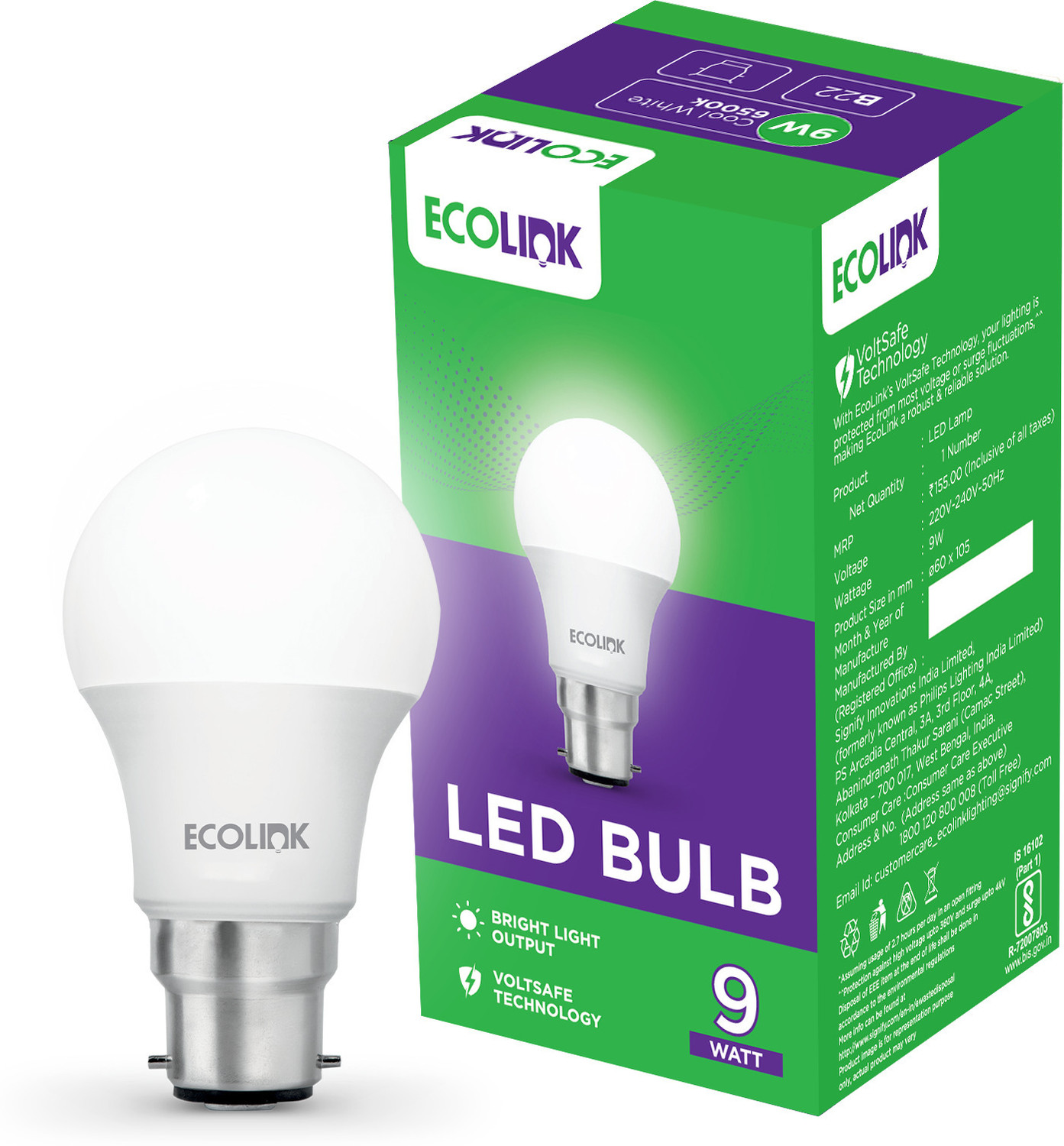 Image of EcoLink 9 W Basic Round B22 LED Bulb