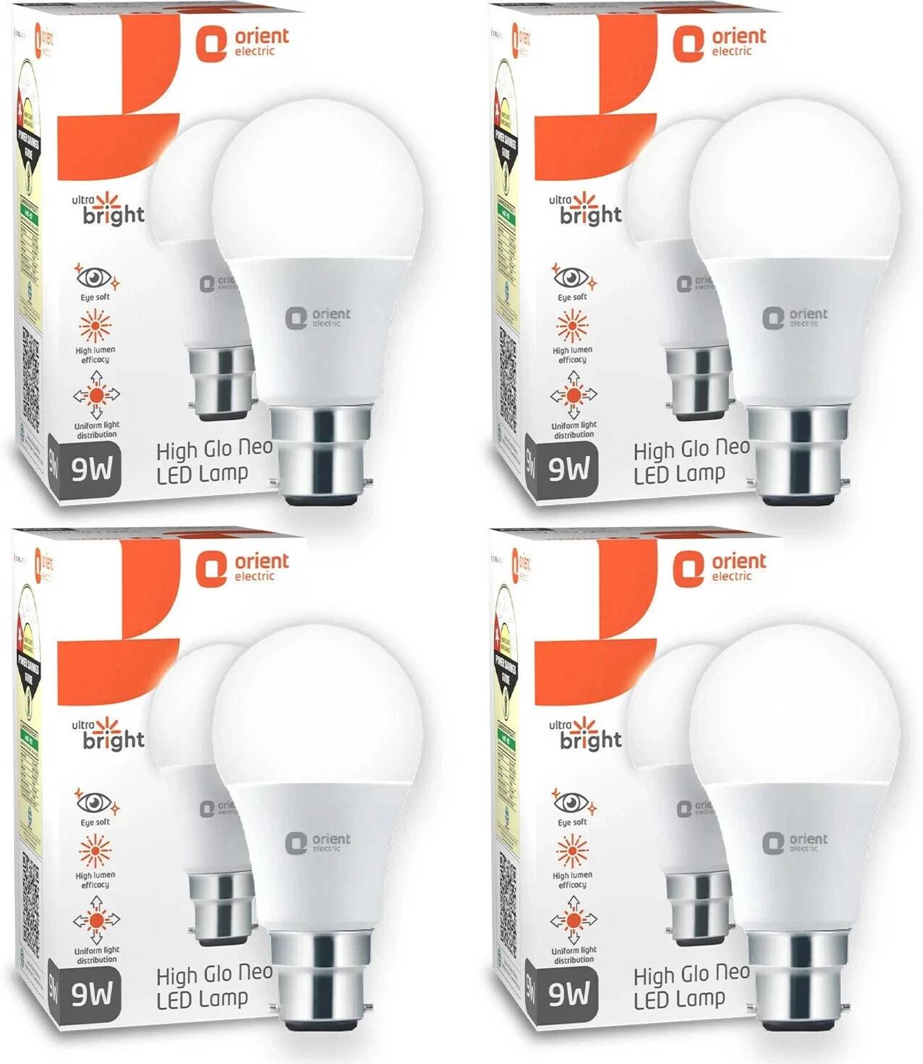 Orient Electric 9 W Basic Round B22 LED Bulb (White, Pack of 4)