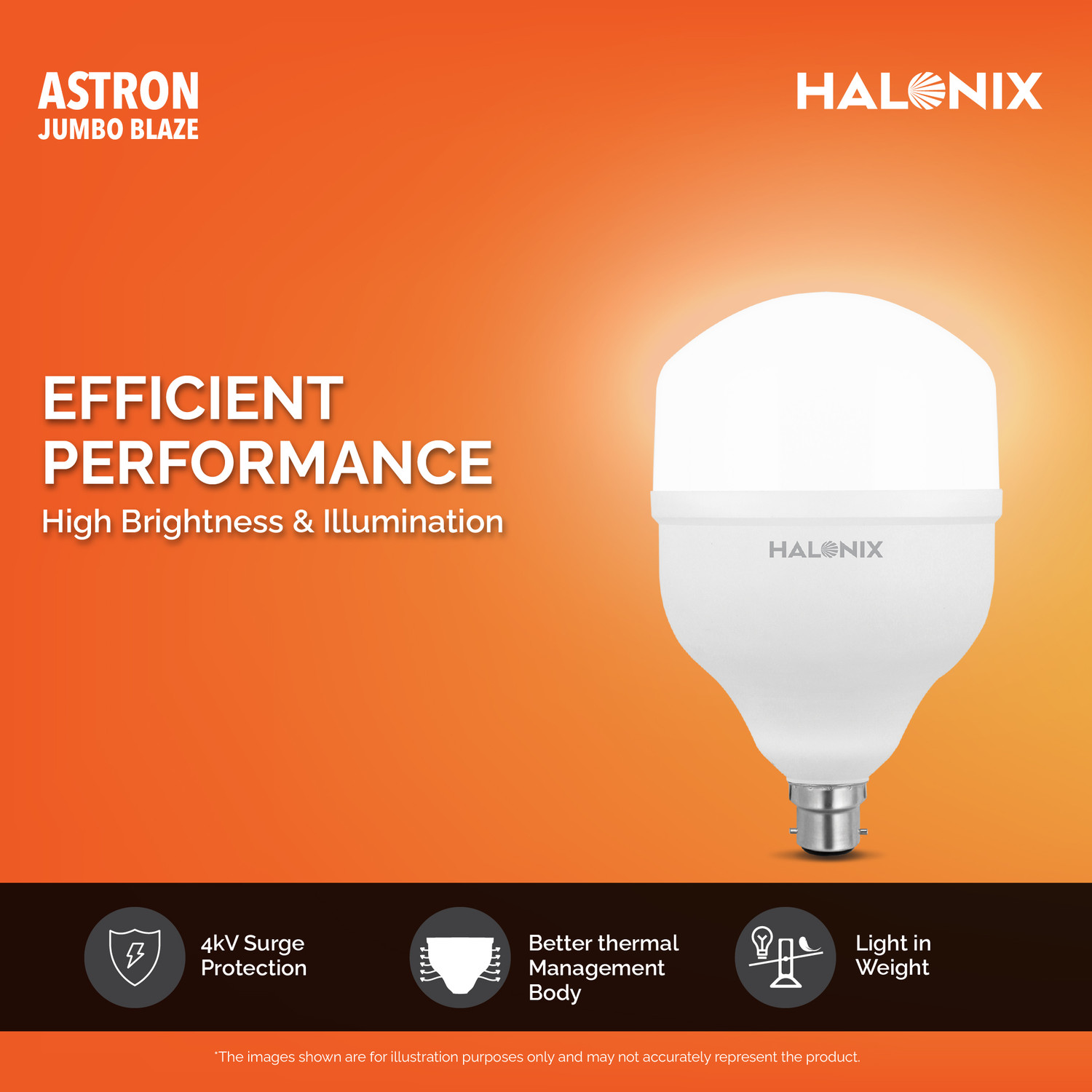 Image of HALONIX 30 W Basic Round B22 D LED Bulb (White, Pack of 10)