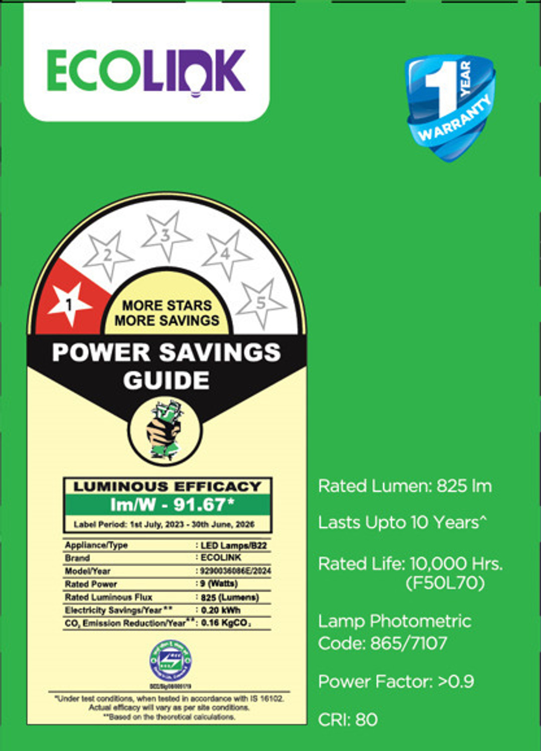 Image of EcoLink 9 W Basic Round B22 LED Bulb