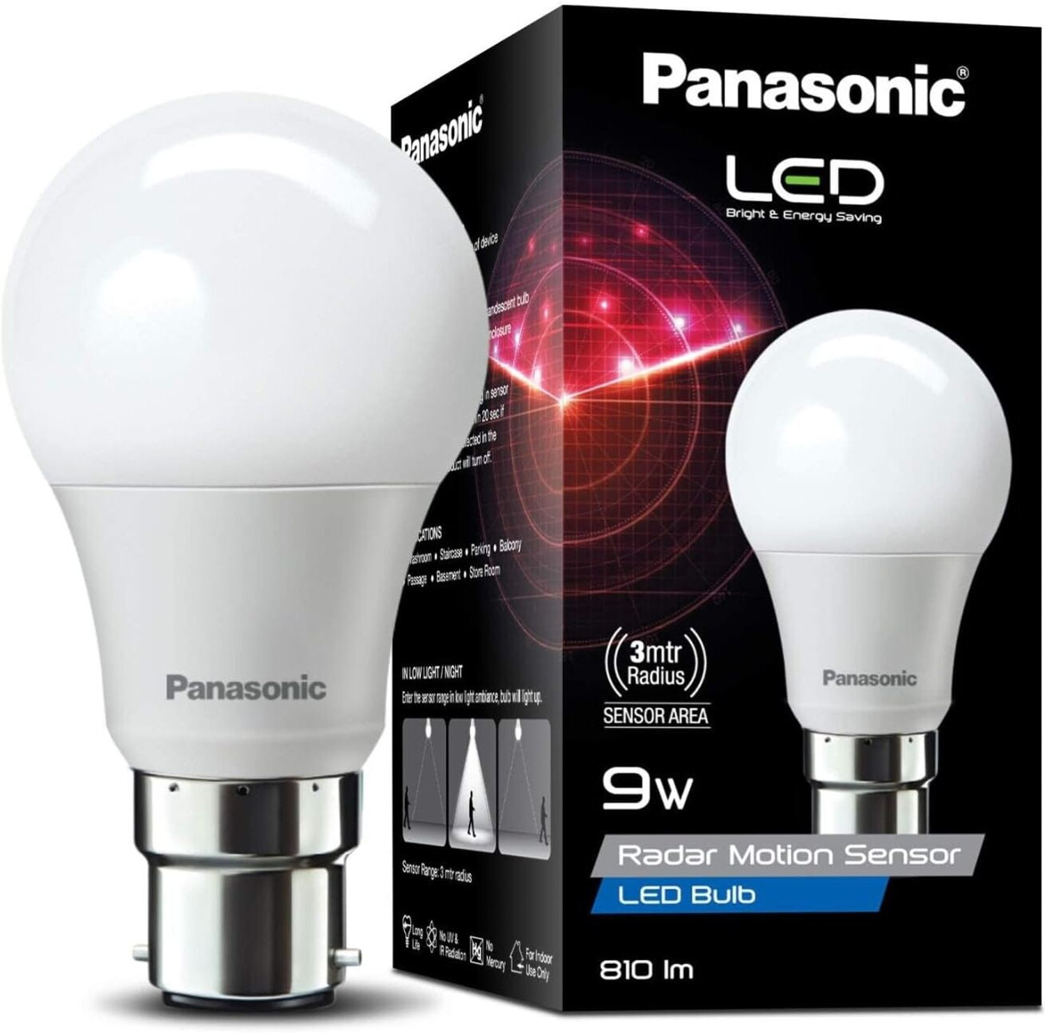 Image of Panasonic 9 W Motion Sensor Round B22 D LED Bulb