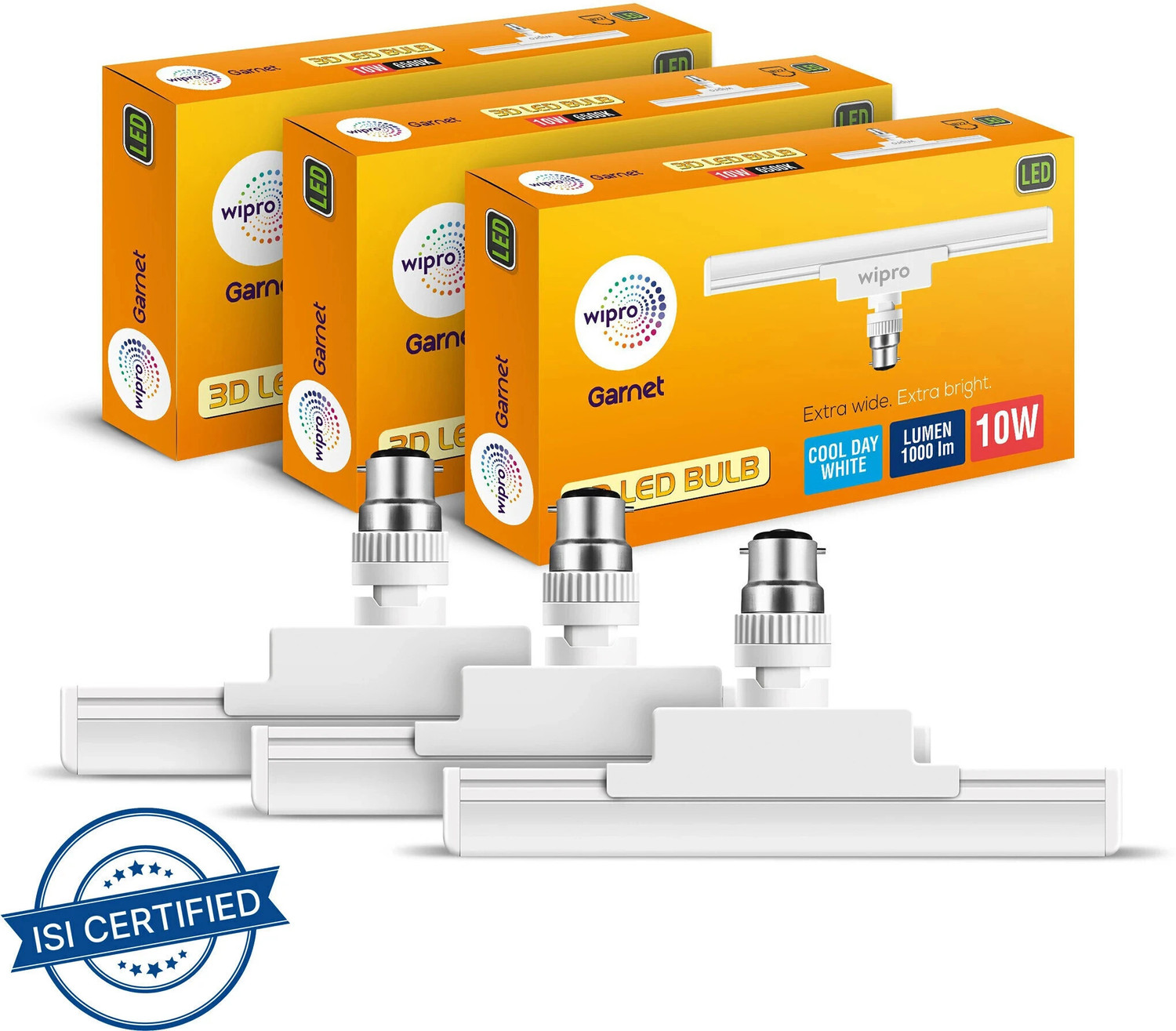 Image of Wipro 10 W Basic T-Bulb B22 LED Bulb (White, Pack of 3)