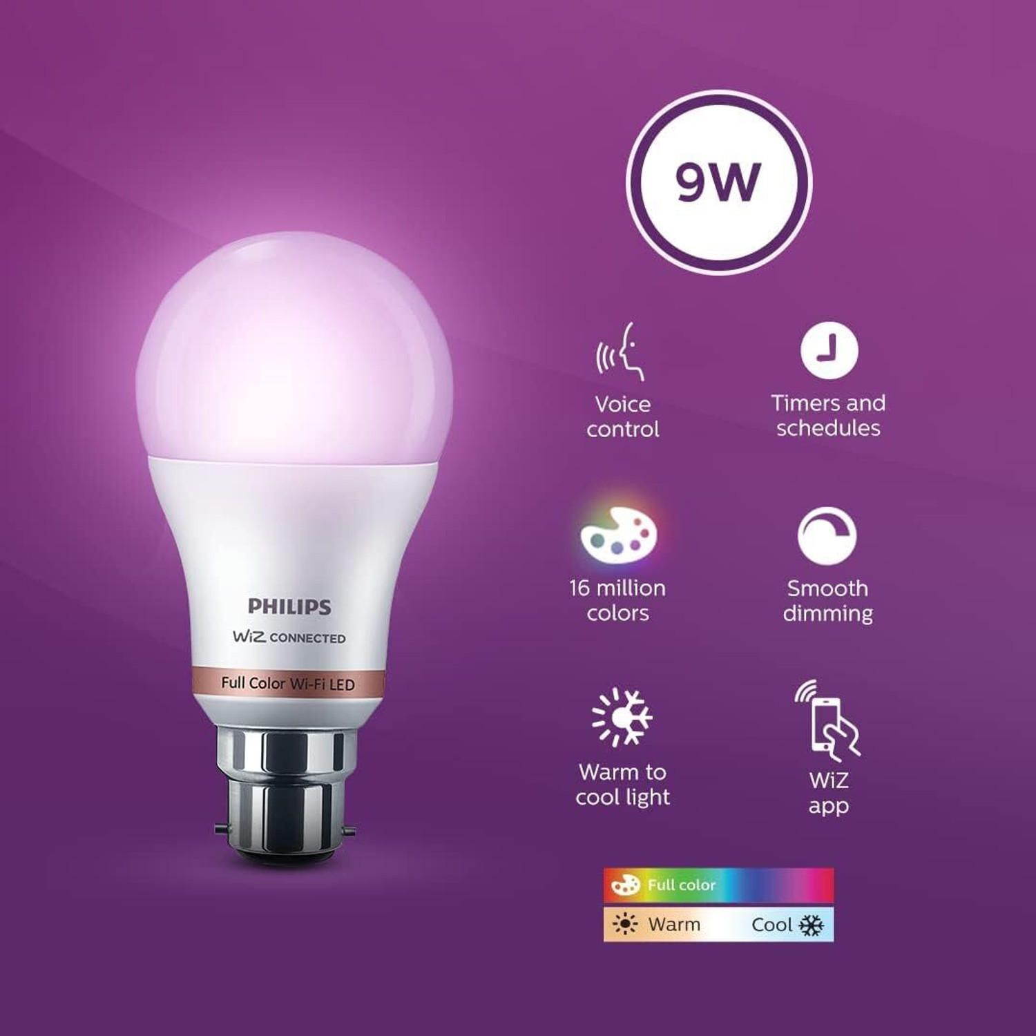 Image of PHILIPS Smart Wi-Fi 9W LED Bulb B22 Pro Smart Bulb