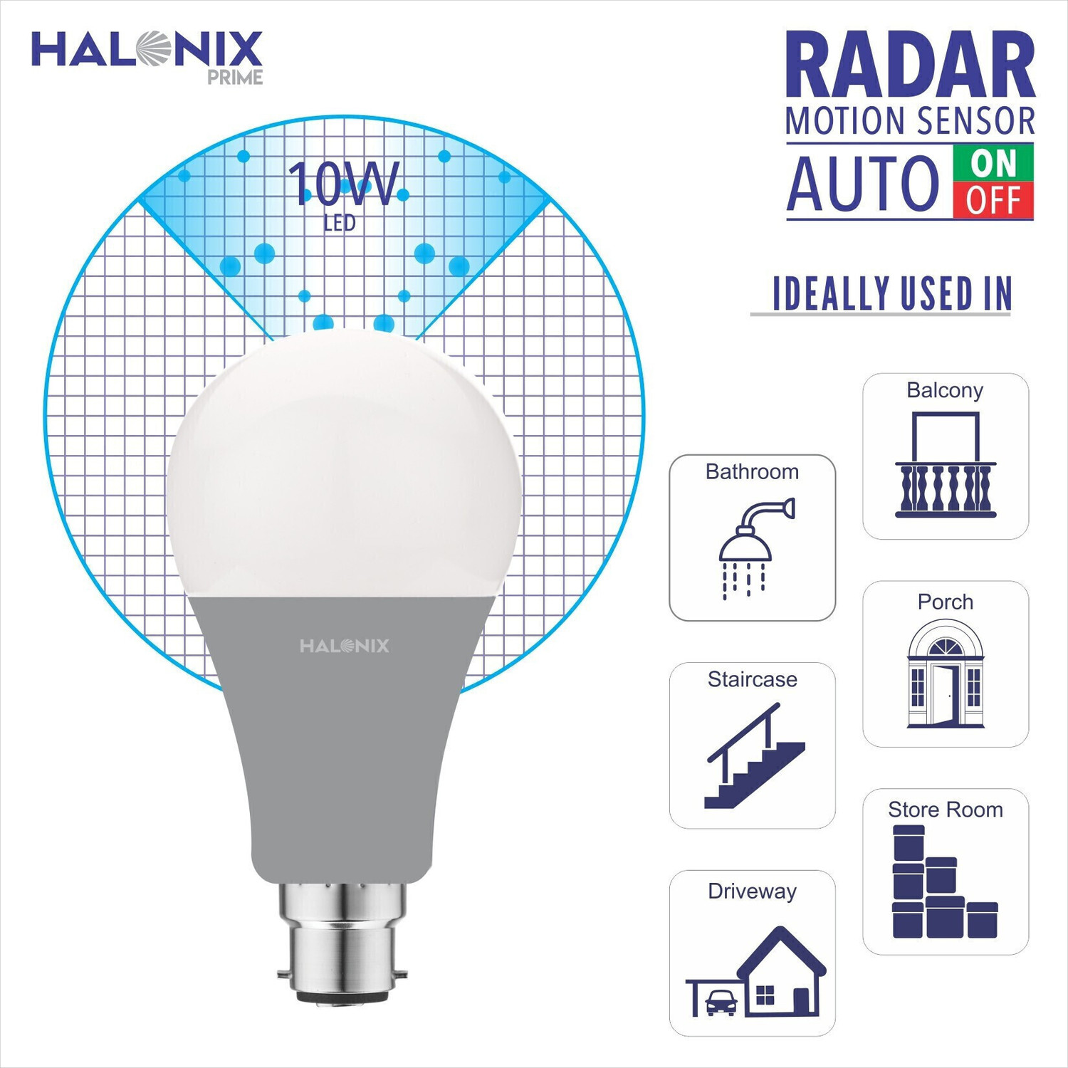 Image of HALONIX 10 W Motion Sensor Round B22 LED Bulb