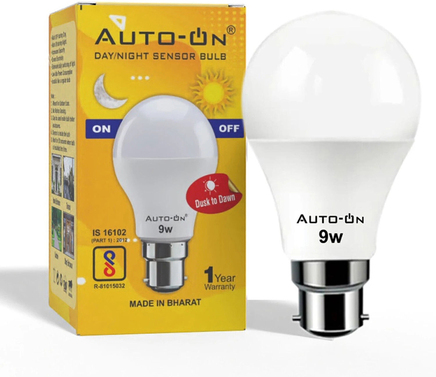 Image of auto-on 9 W Basic Standard B22 LED Bulb