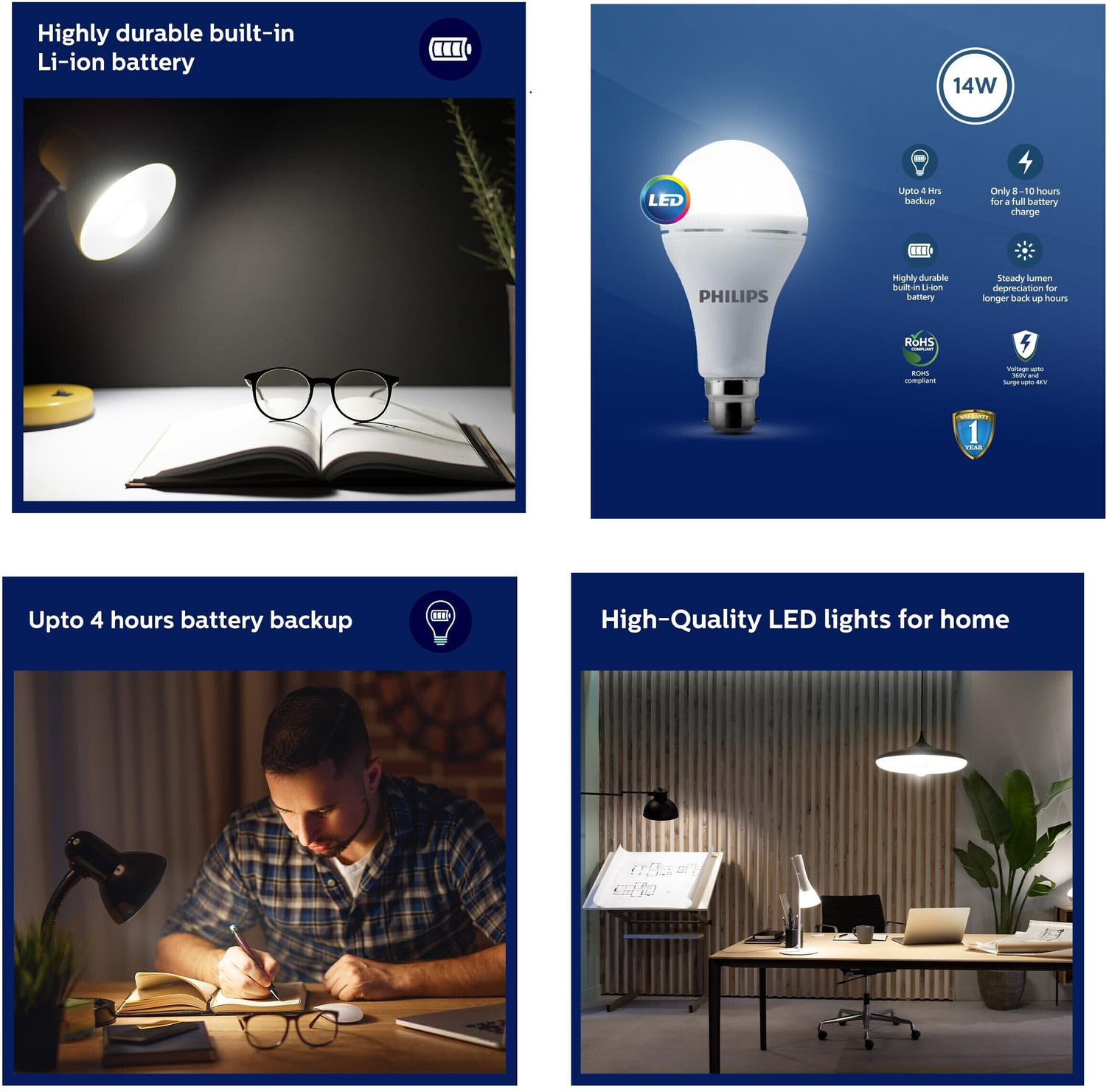 Image of PHILIPS 14 W Inverter Round B22 Inverter Bulb