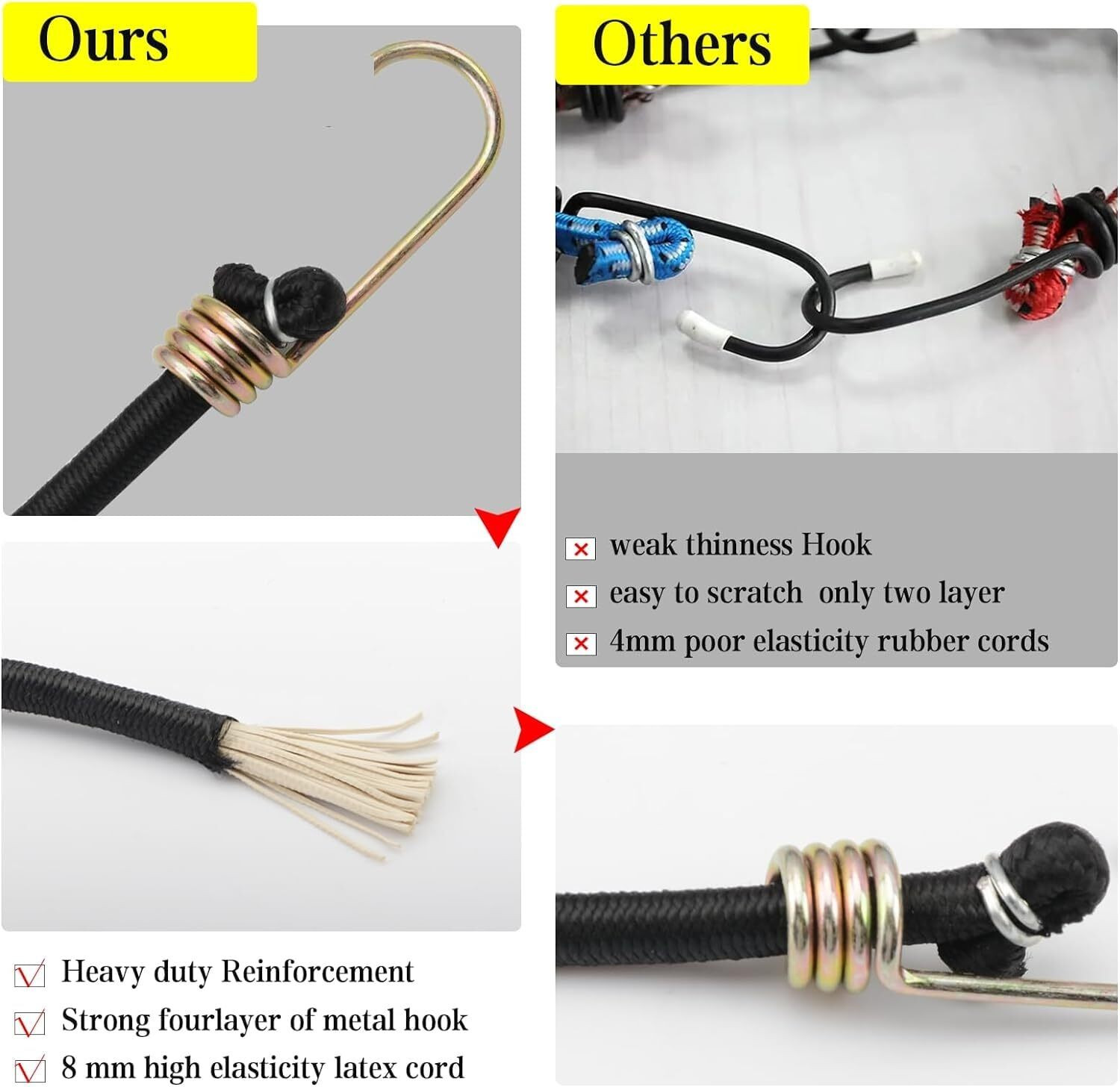 Image of ABlue Clipper Car & Bike Bungee Cord with Hooks - 6ft Stretchable Elastic Rope for Luggage Bungee Cord