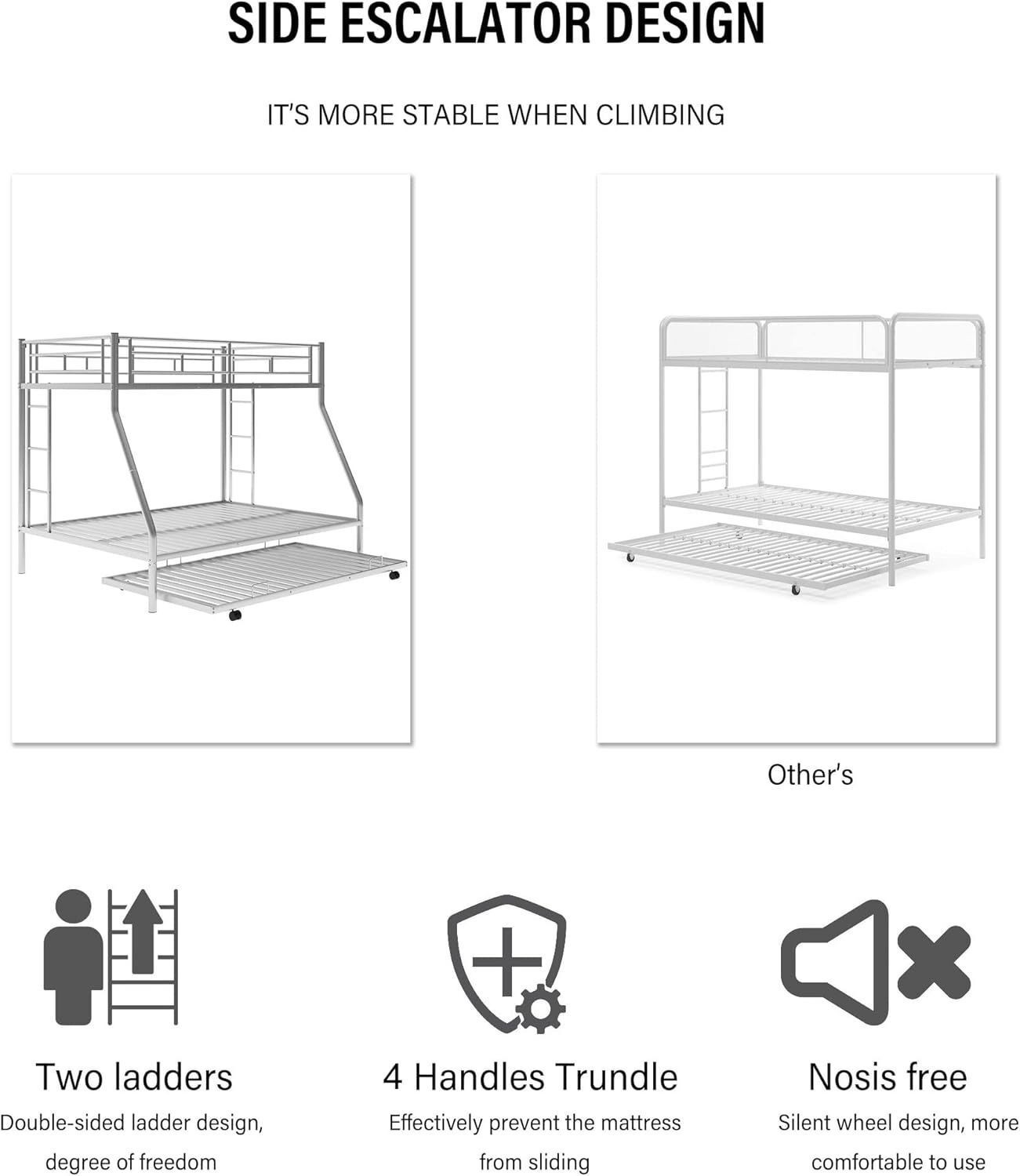 Image of A R Creation Shop Twin Over Full Metal Bunk Bed Heavy Duty Bed Frame with Safety Guard Rail,Ladder Metal Bunk Bed