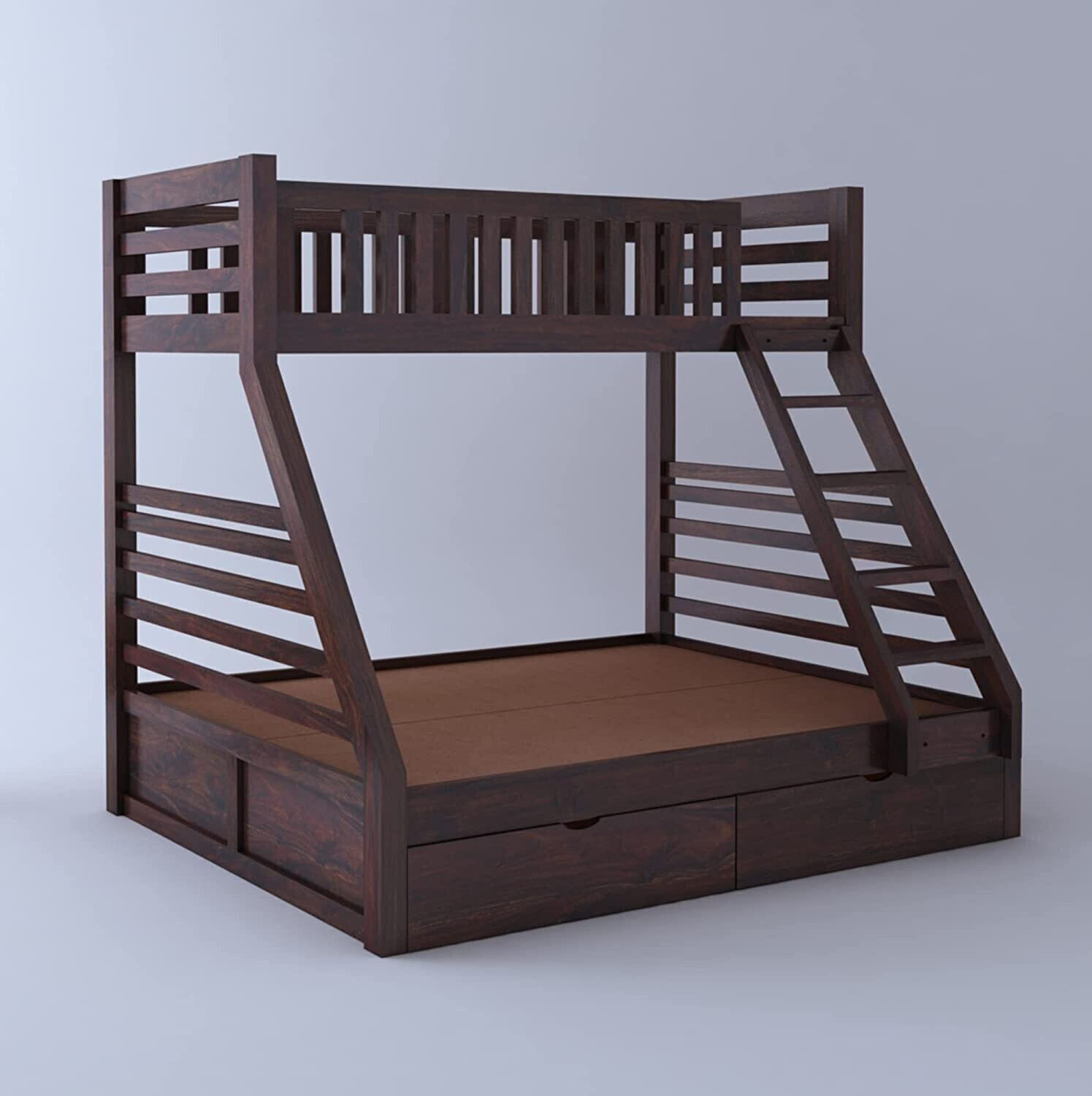 Image of Ganpati Arts Wooden Italian Bunk Bed /Wooden Twin Over Bed with Ladder With 2 Drawer Storage Solid Wood Bunk Bed