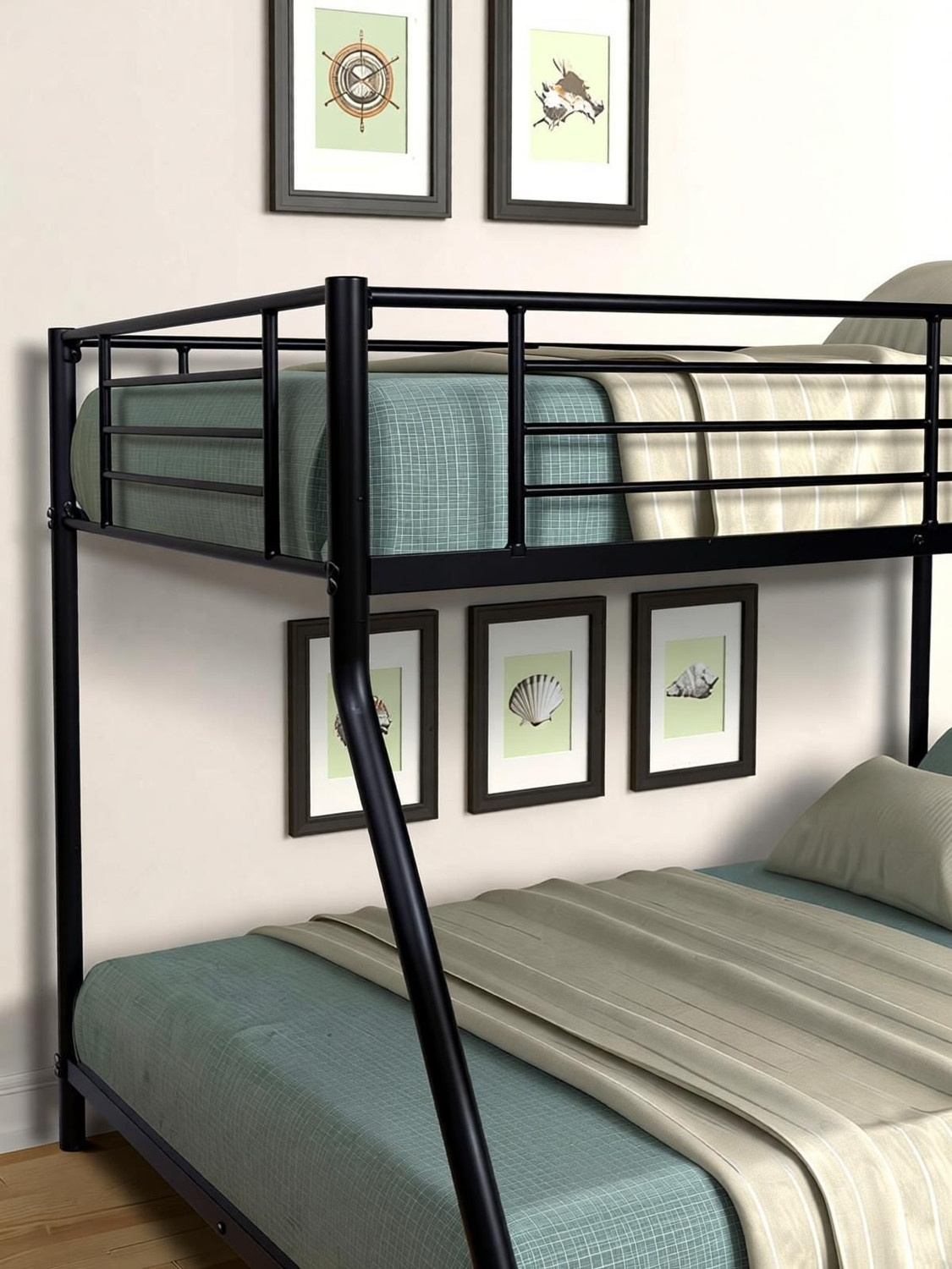 Image of IRONIC HOUSE Bunk Bed Twin Over Full Sturdy Steel Metal Bed Frame with Flat Ladder&Guardrail Metal Bunk Bed