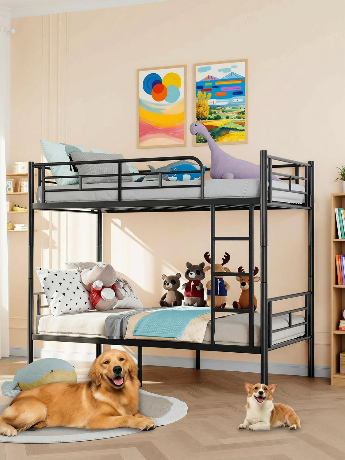 Image of IRONIC HOUSE Twin Over Full Metal Bunk Bed Heavy Duty Bed Frame with Safety Guard Rail,Ladder Metal Bunk Bed (Finish Color - BLACK, DIY(Do-It-Yourself))