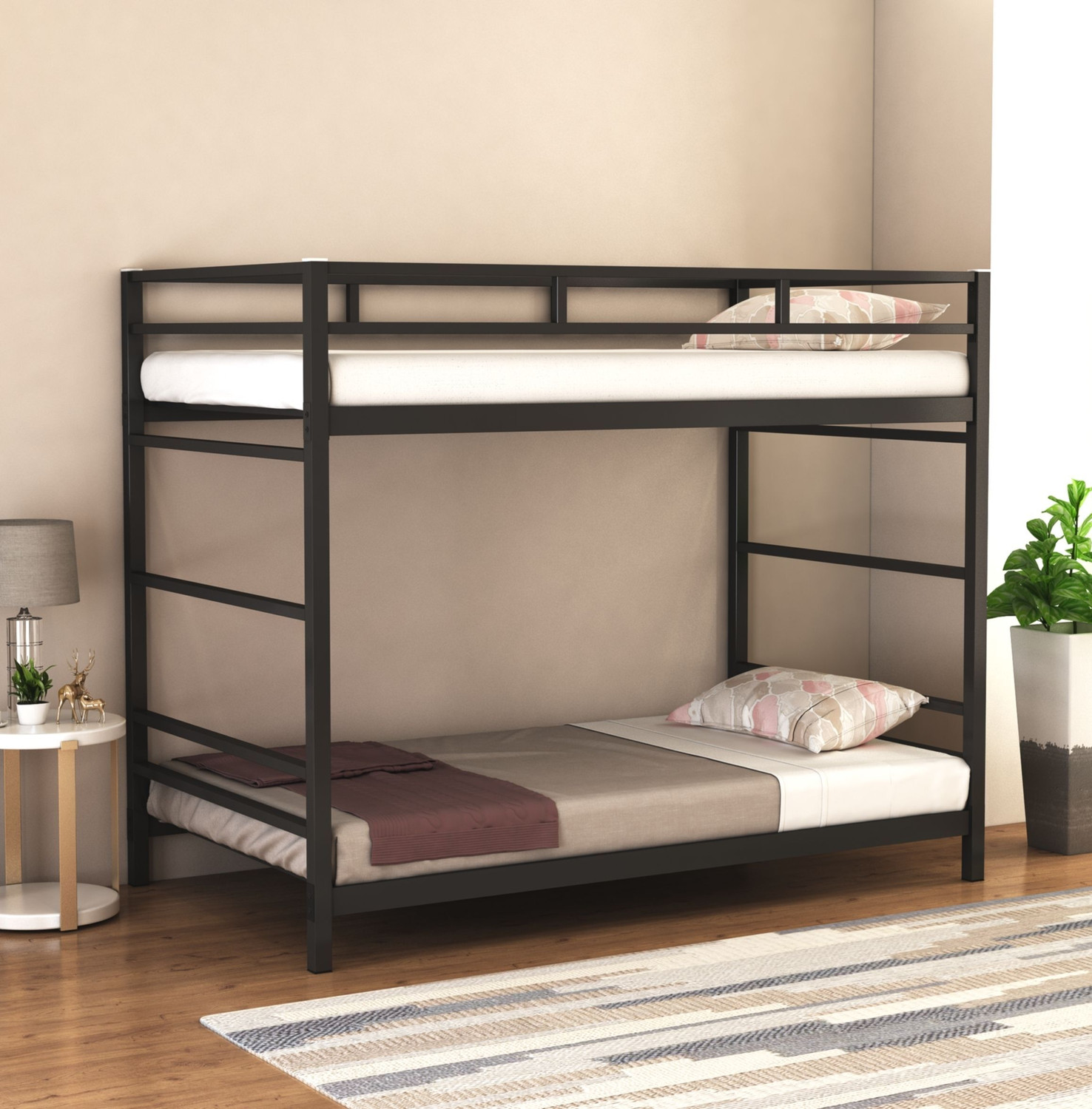 Ziaula Sturdy Metal Bunk Bed 3x6 (Single) | 2-Step, Space-Saving, Durable Metal Bunk Bed
