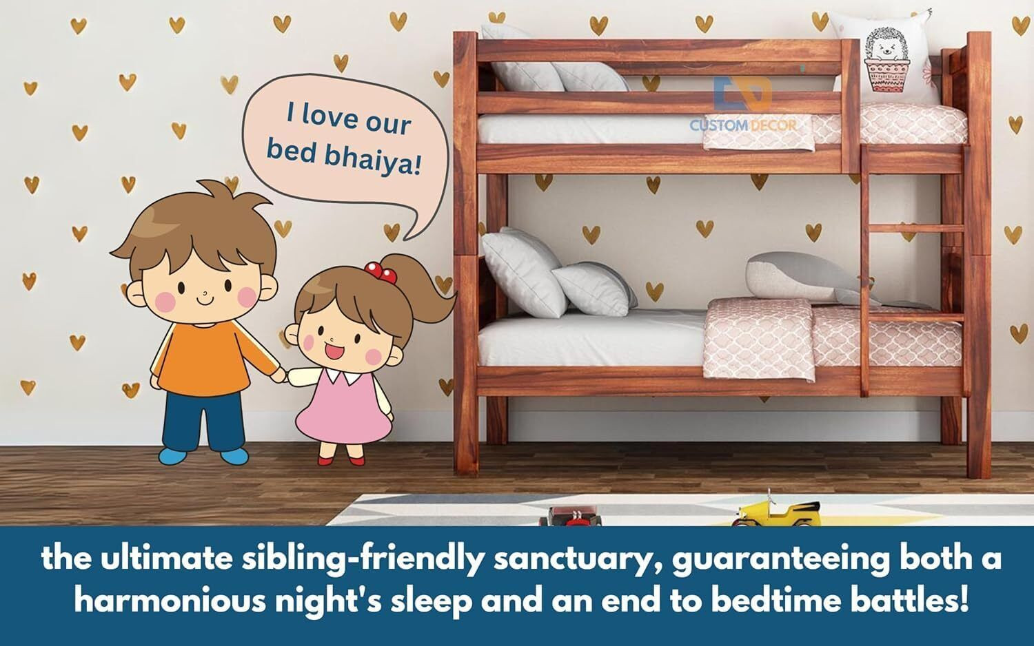 Image of Flipkart Perfect Homes Sheesham Wood Bunk Bed | Wooden Double Bed Furniture for Kids Bedroom| Solid Wood Bunk Bed