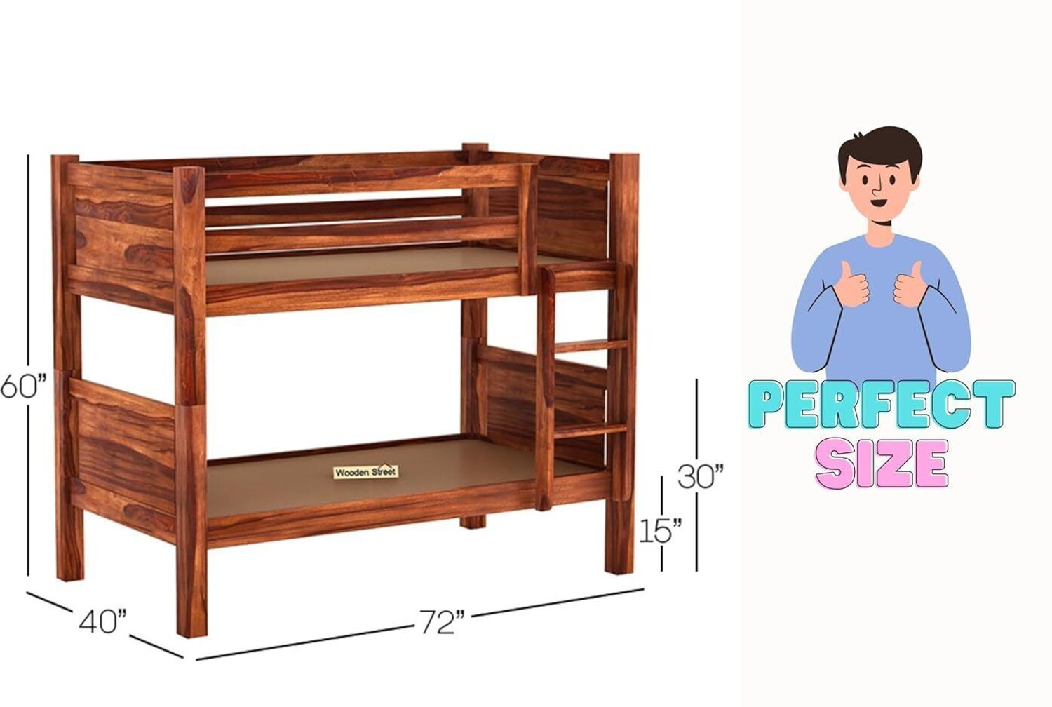 Image of Flipkart Perfect Homes Sheesham Wood Bunk Bed | Wooden Double Bed Furniture for Kids Bedroom| Solid Wood Bunk Bed
