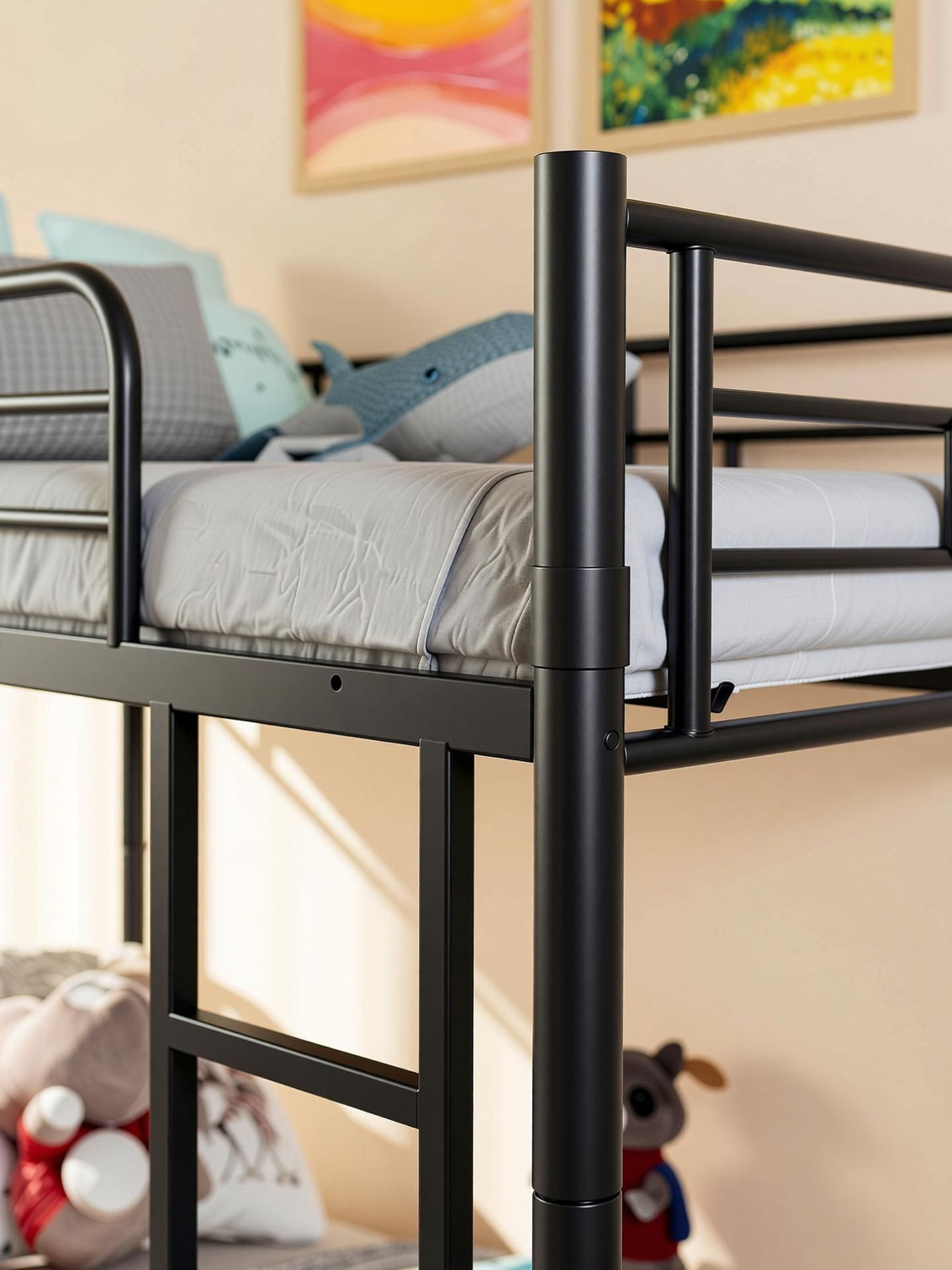 Image of IRONIC HOUSE Twin Over Full Metal Bunk Bed Heavy Duty Bed Frame with Safety Guard Rail,Ladder Metal Bunk Bed (Finish Color - BLACK, DIY(Do-It-Yourself))