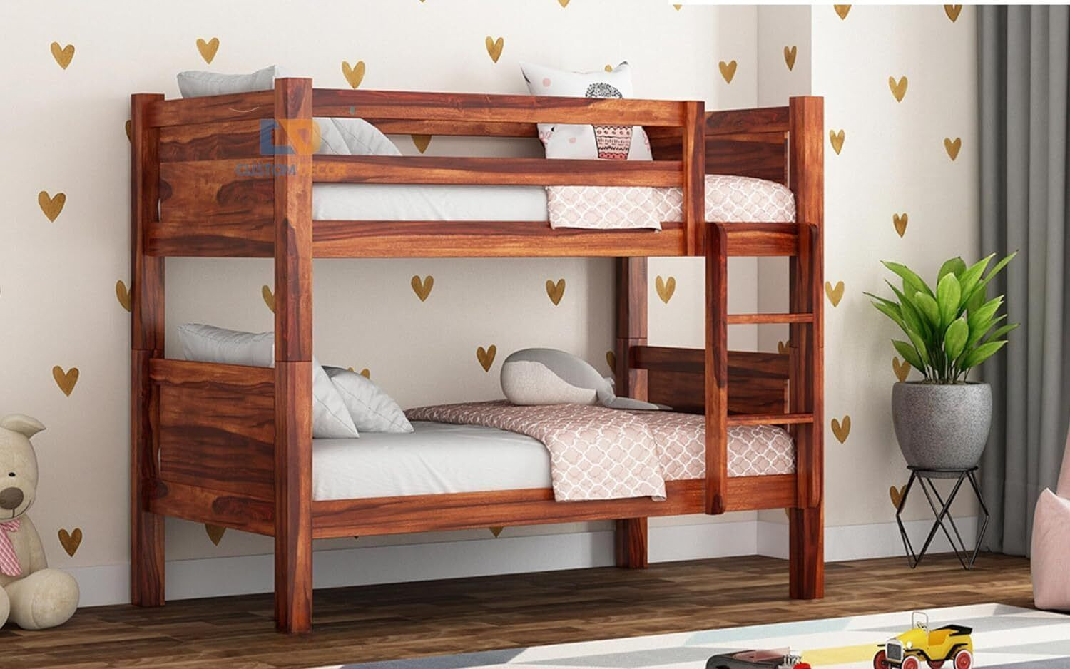Image of Flipkart Perfect Homes Sheesham Wood Bunk Bed | Wooden Double Bed Furniture for Kids Bedroom| Solid Wood Bunk Bed