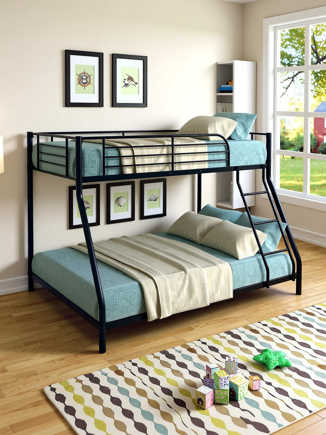 Image of IRONIC HOUSE Bunk Bed Twin Over Full Sturdy Steel Metal Bed Frame with Flat Ladder&Guardrail Metal Bunk Bed
