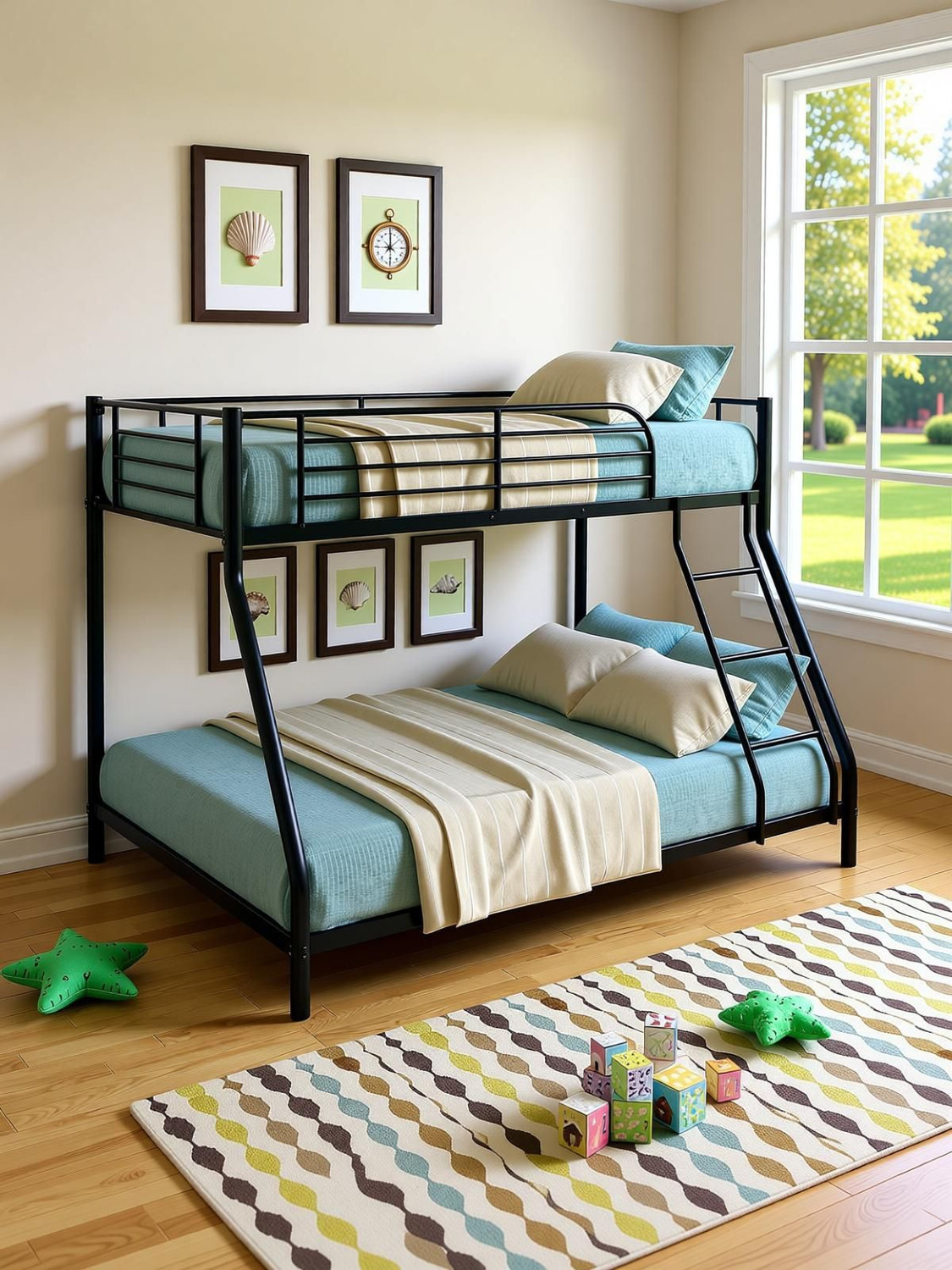 Image of IRONIC HOUSE Bunk Bed Twin Over Full Sturdy Steel Metal Bed Frame with Flat Ladder&Guardrail Metal Bunk Bed