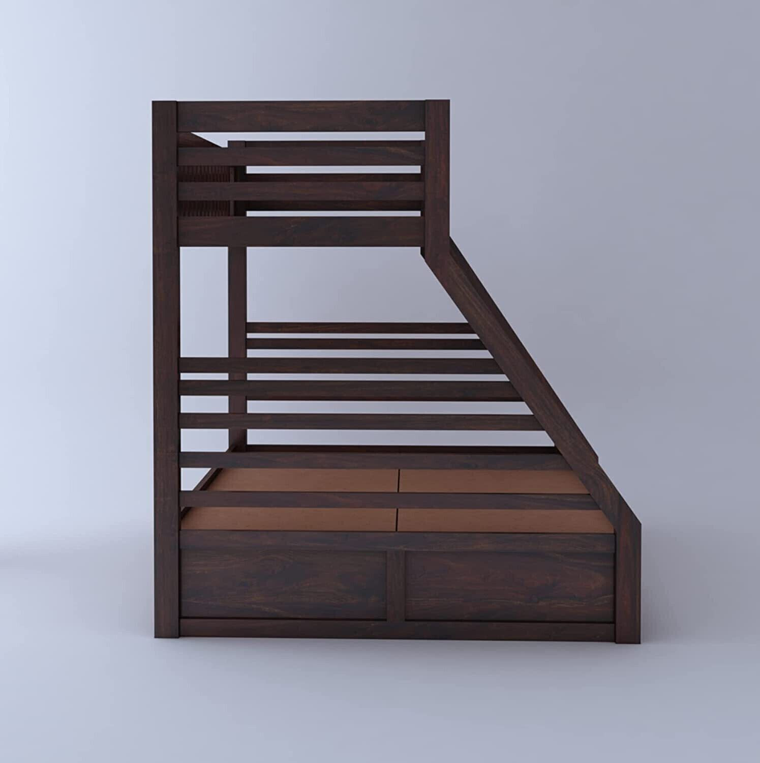 Image of Ganpati Arts Wooden Italian Bunk Bed /Wooden Twin Over Bed with Ladder With 2 Drawer Storage Solid Wood Bunk Bed