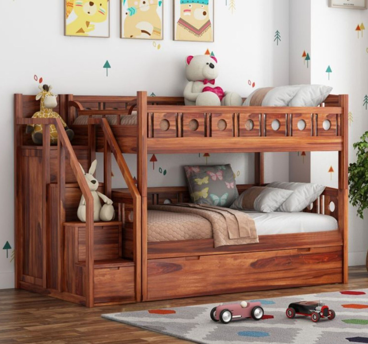 Image of Flipkart Perfect Homes Sheesham Wood Bunk Bed | Wooden Double Bed Furniture for Kids Bedroom| Solid Wood Bunk Bed