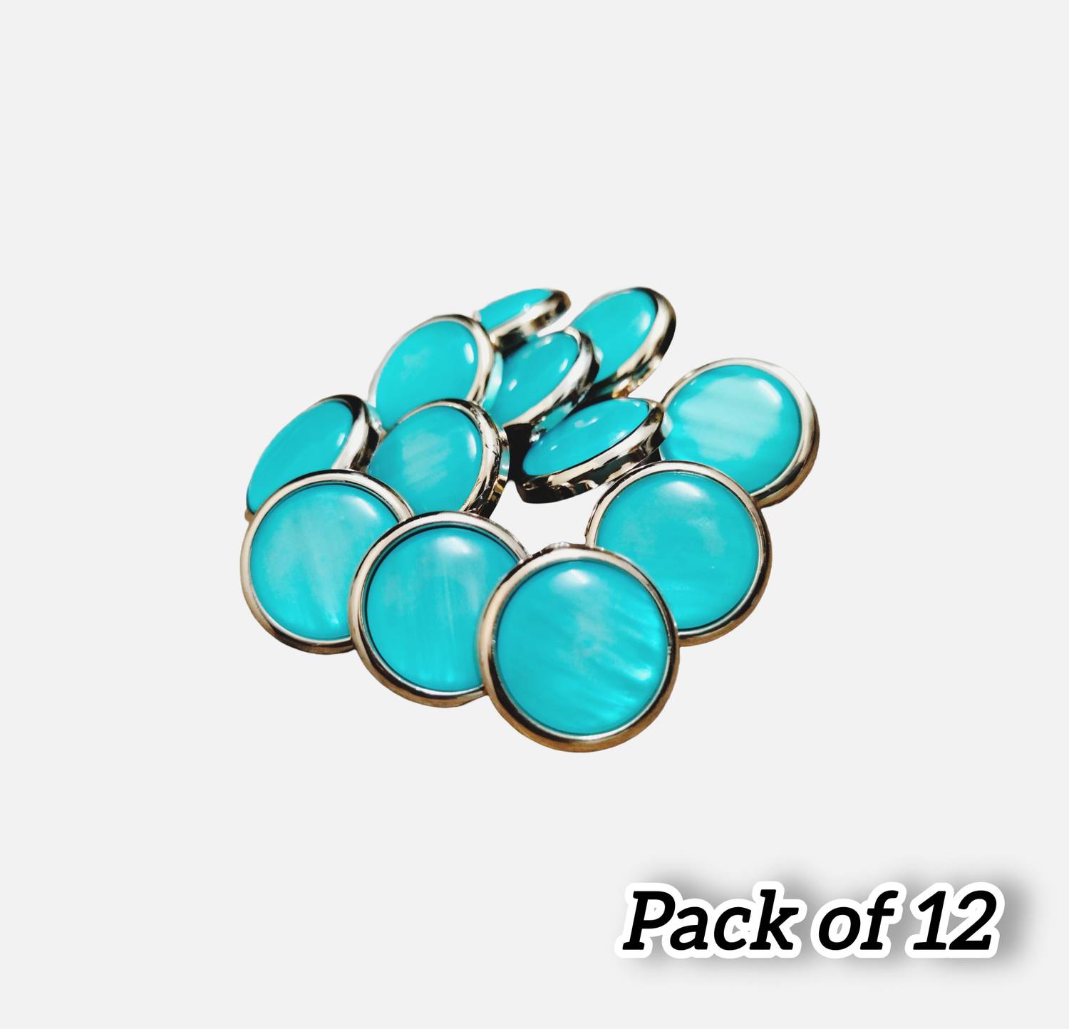 Buttoncorner Stylish Firozi (Turquoise) Buttons with Golden Ring – 15mm Pearl Effect Acrylic Buttons